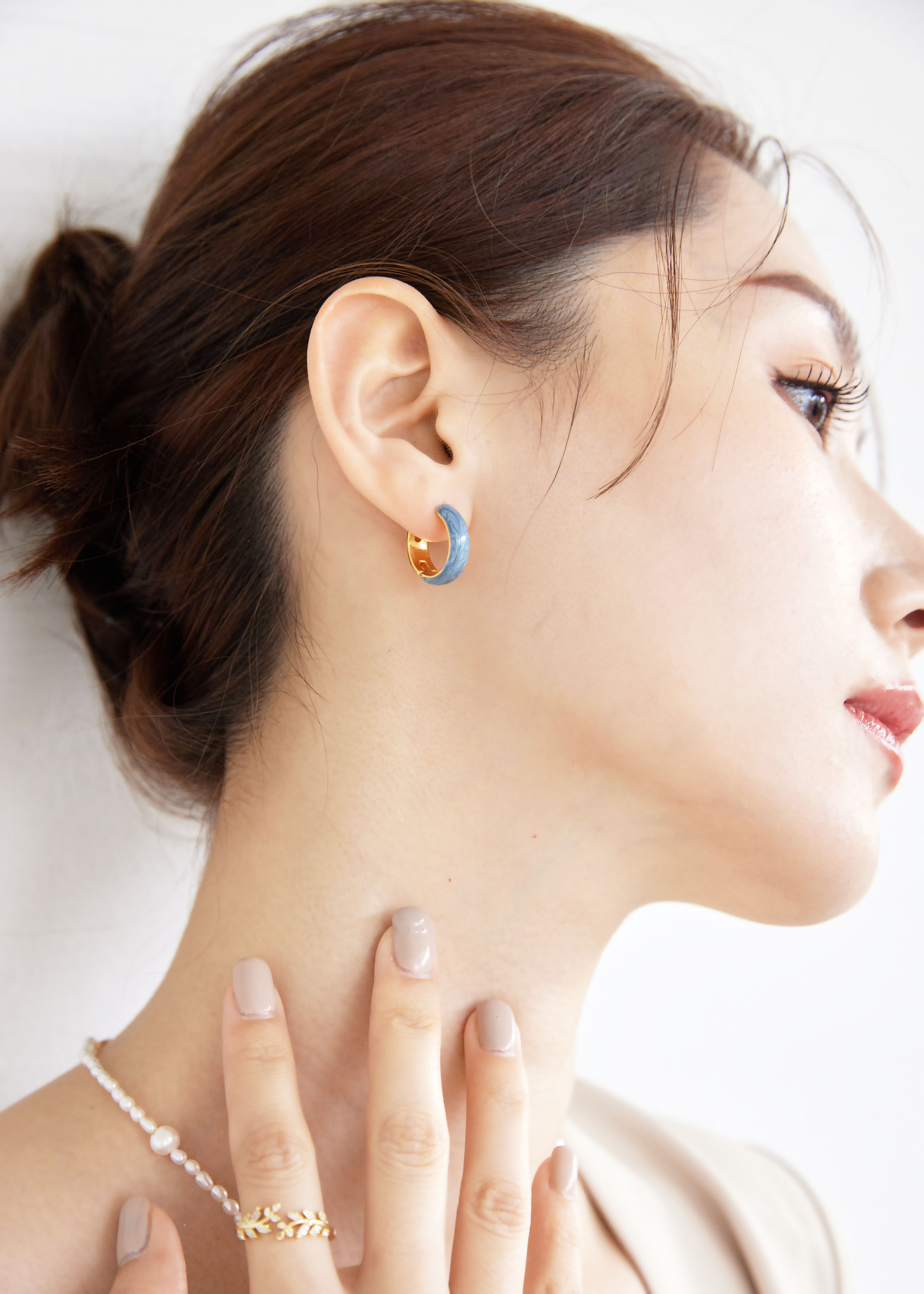 Flowing珐瑯耳圈-藍