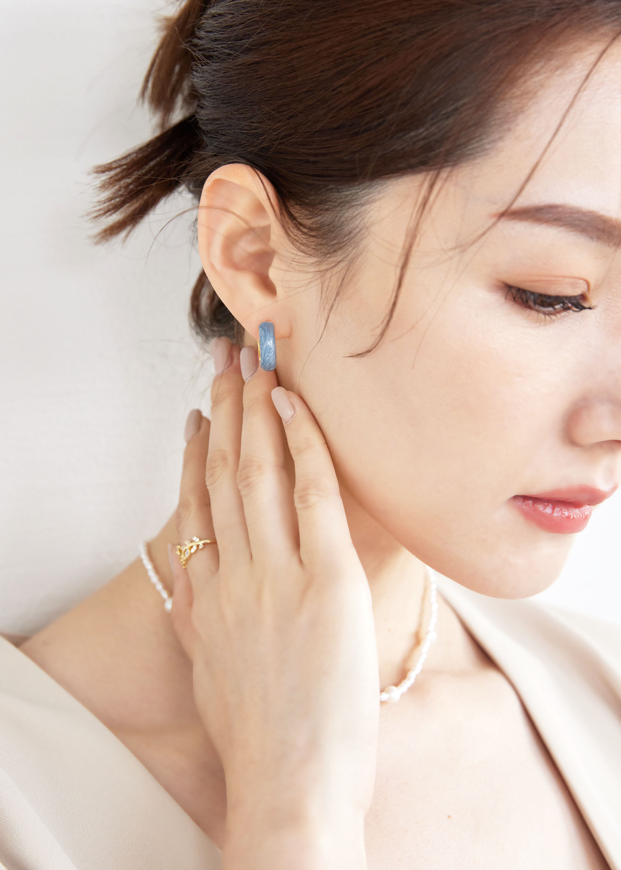 Flowing珐瑯耳圈-藍