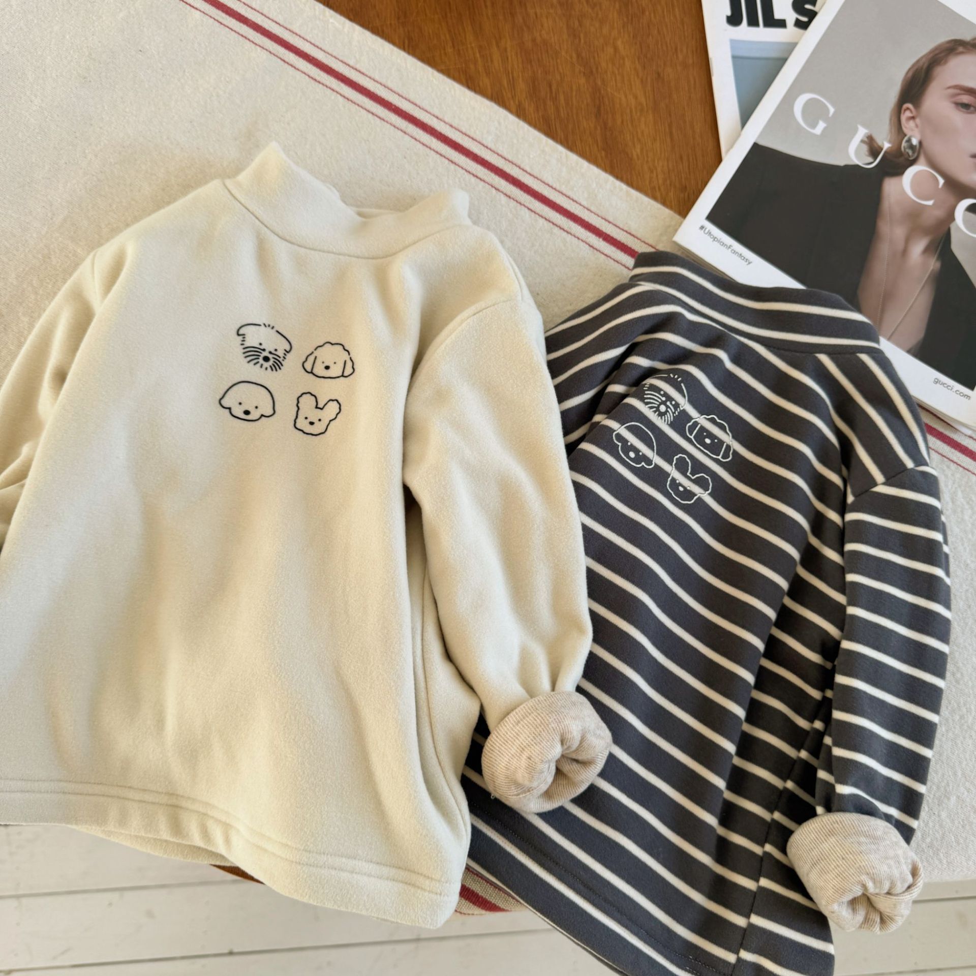 【H0150】可愛小狗厚加絨半高領內搭衣(80-140)