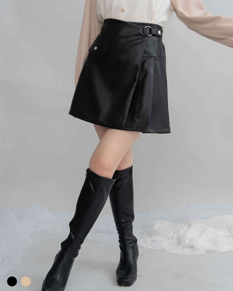 甜酷工裝風設計感前片百褶皮裙