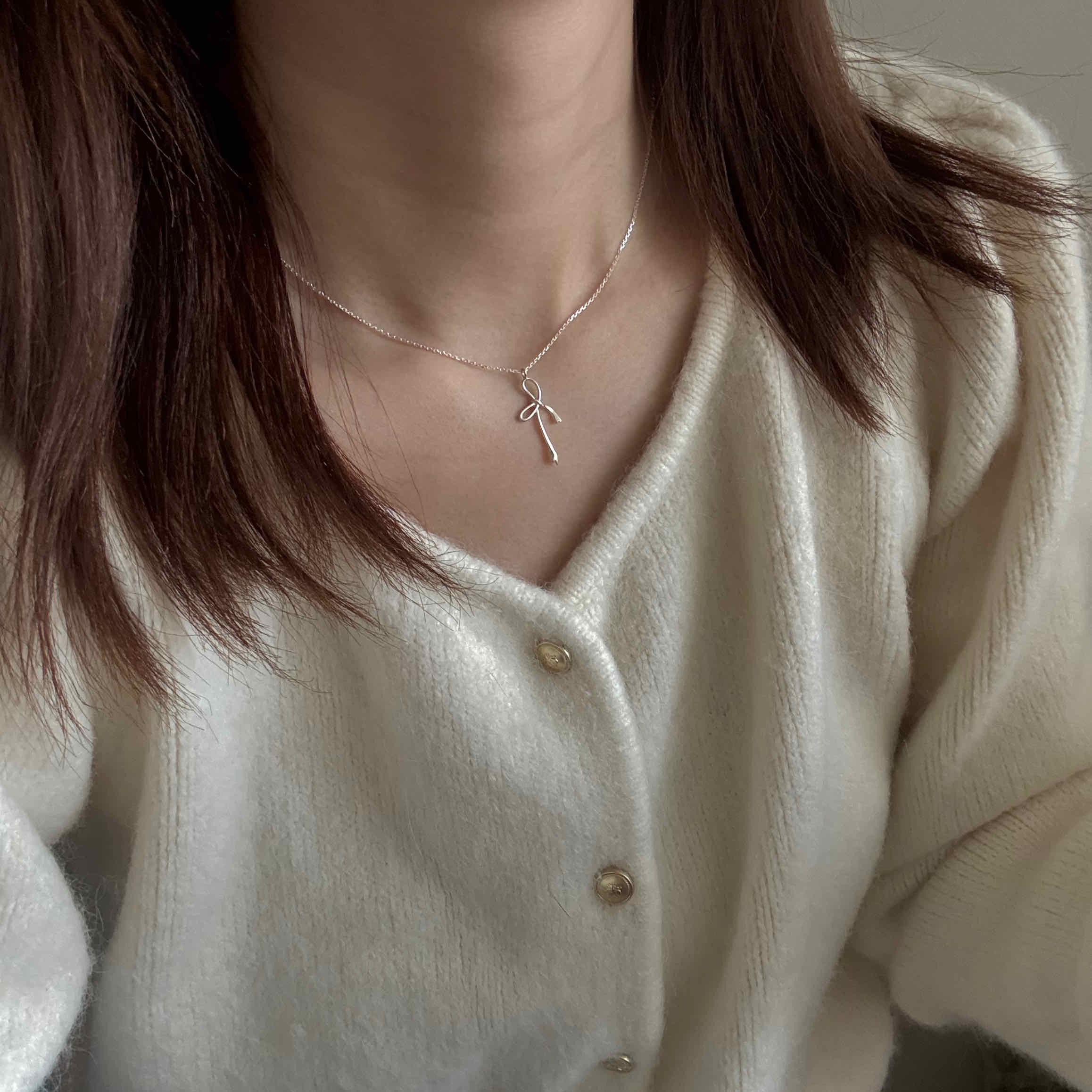 🇰🇷925 silver 漂亮的禮物緞帶項鍊｜2 color