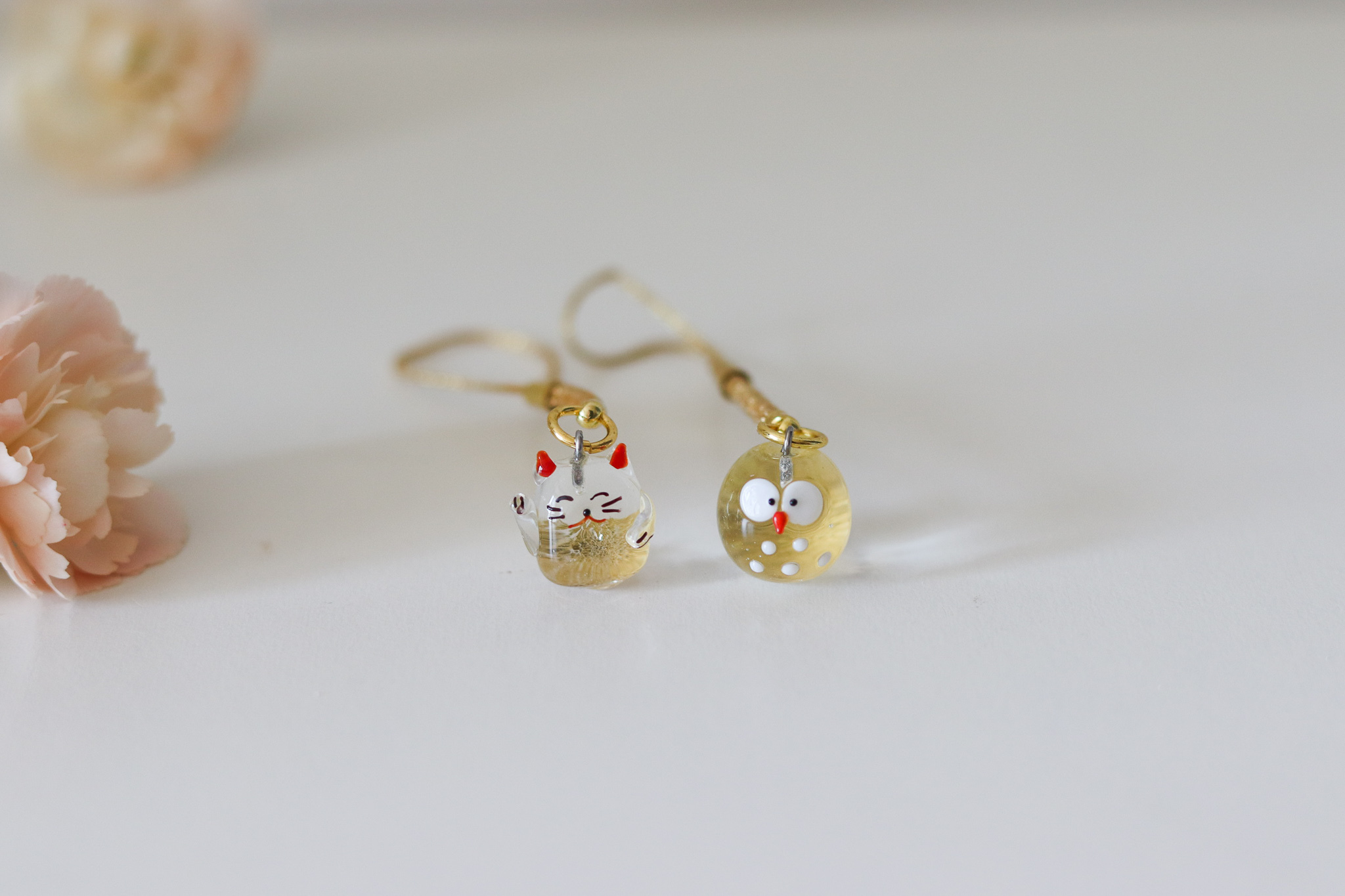 日本 手工製 招財招福 招財貓 貓頭鷹 入金箔吊飾