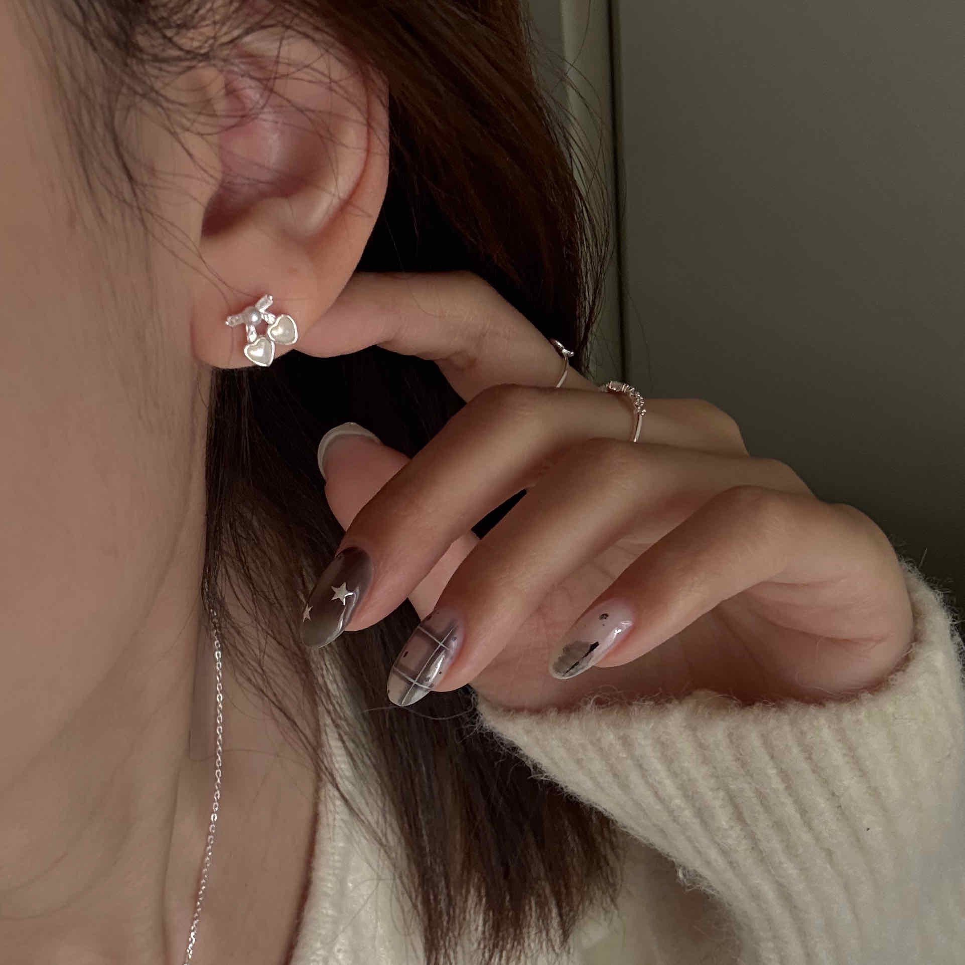 🇰🇷925 silver 貓眼櫻桃珍珠耳環