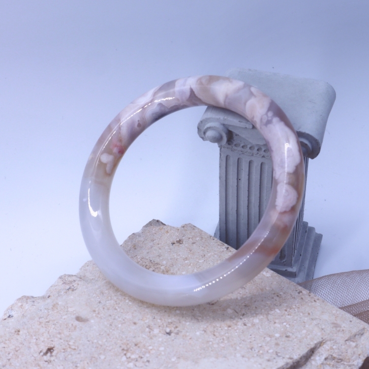 【天然石水晶手鐲】圈口尺寸58～59 彩虹夢幻薰衣草紫水晶/半山半水粉灰調櫻花瑪瑙