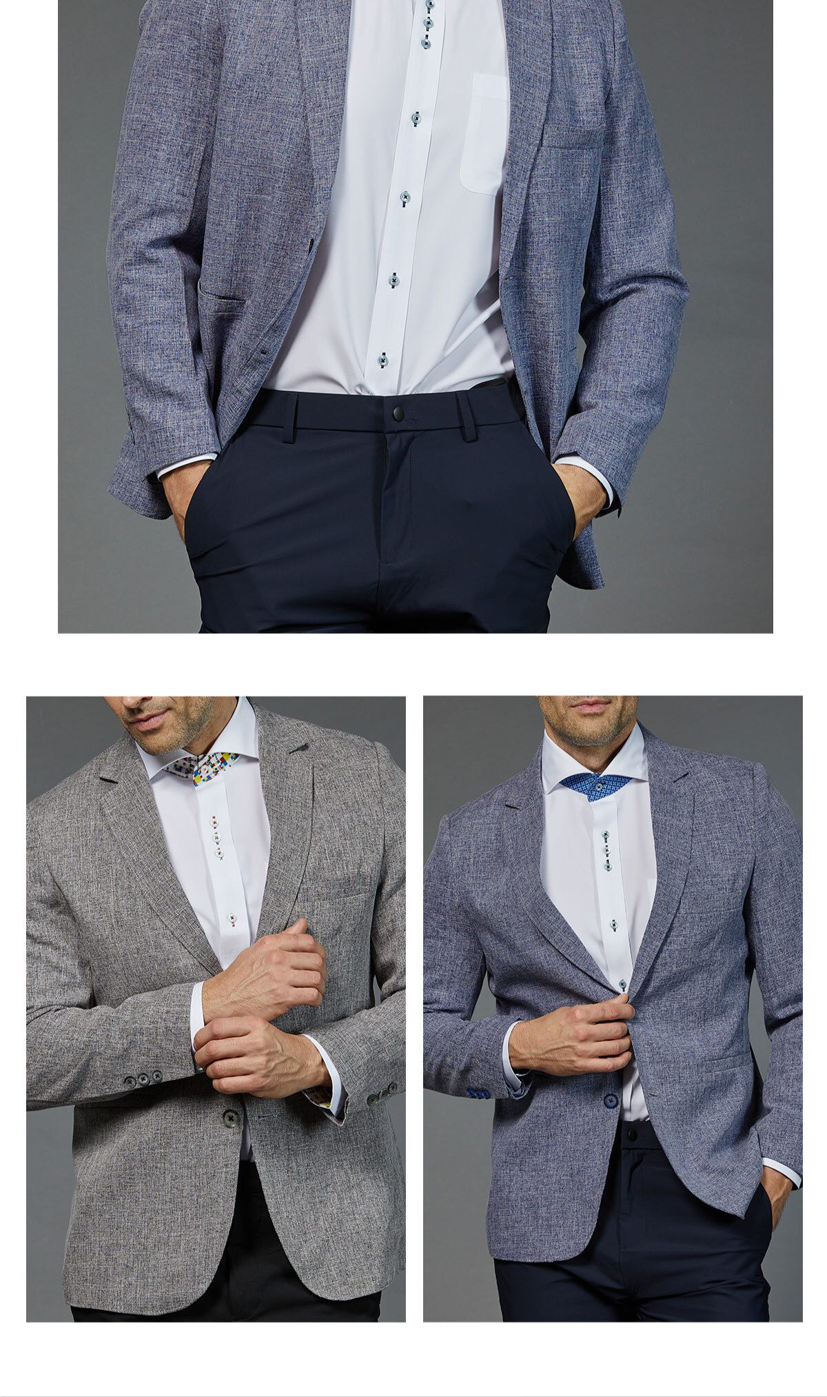 輕感亞麻 透氣紳士西裝外套-淺灰藍色與淺灰色實穿展示