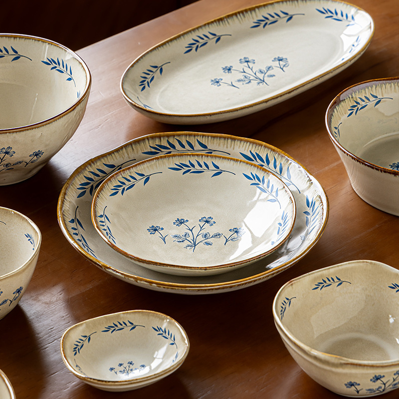 《6515》復古釉彩陶瓷花朵碗盤