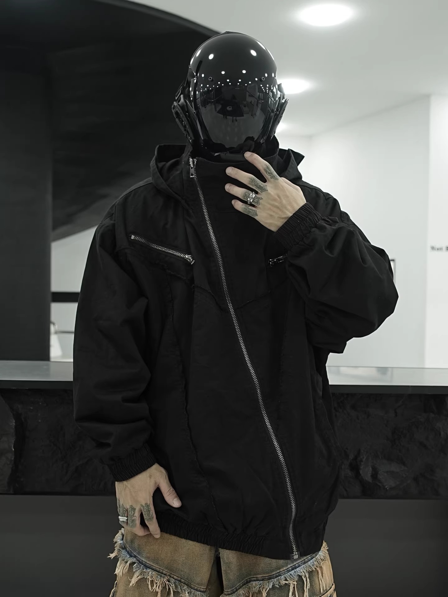 𝙏𝙀𝘾𝙃𝙒𝙀𝘼𝙍 廢土拼接斜拉鏈加絨外套