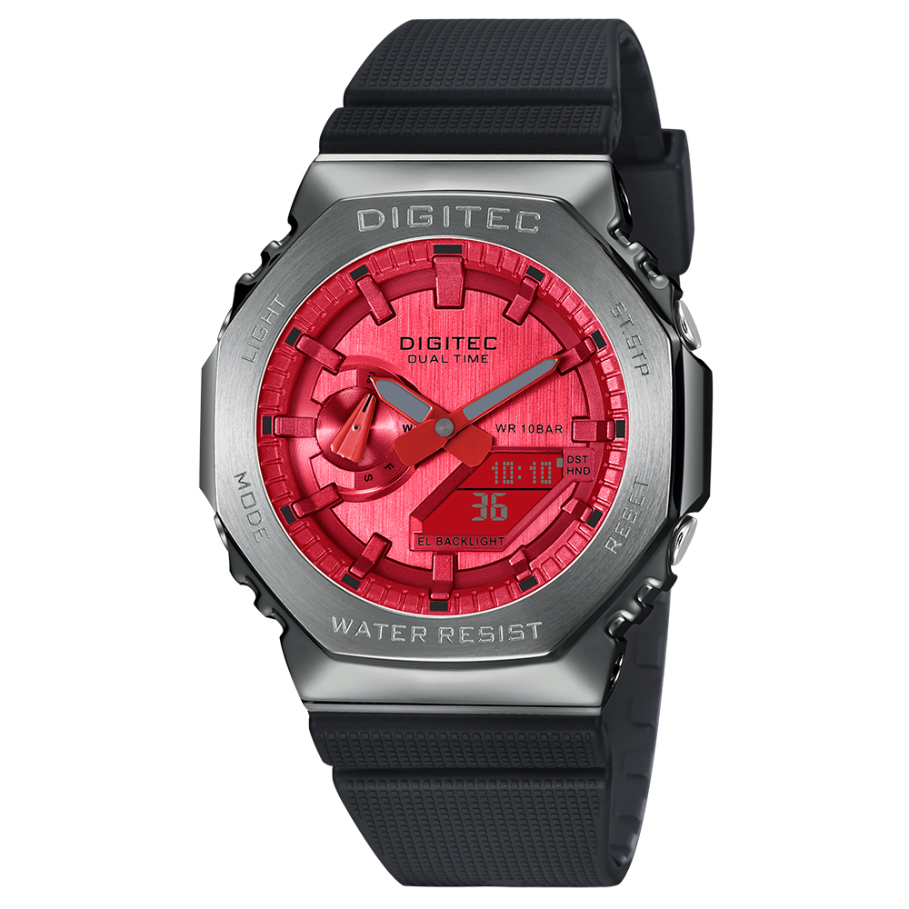 【DIGITEC 數碼科技】DAS-2119T 農家橡樹系列 不鏽鋼八角錶殼 個性潮流 雙顯 夜光 矽膠錶帶 手錶