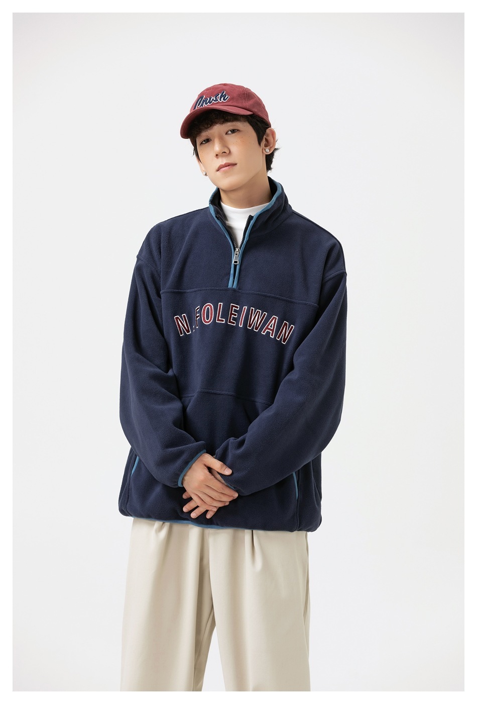 1M23 美式復古感拉鍊翻領上衣 兩色