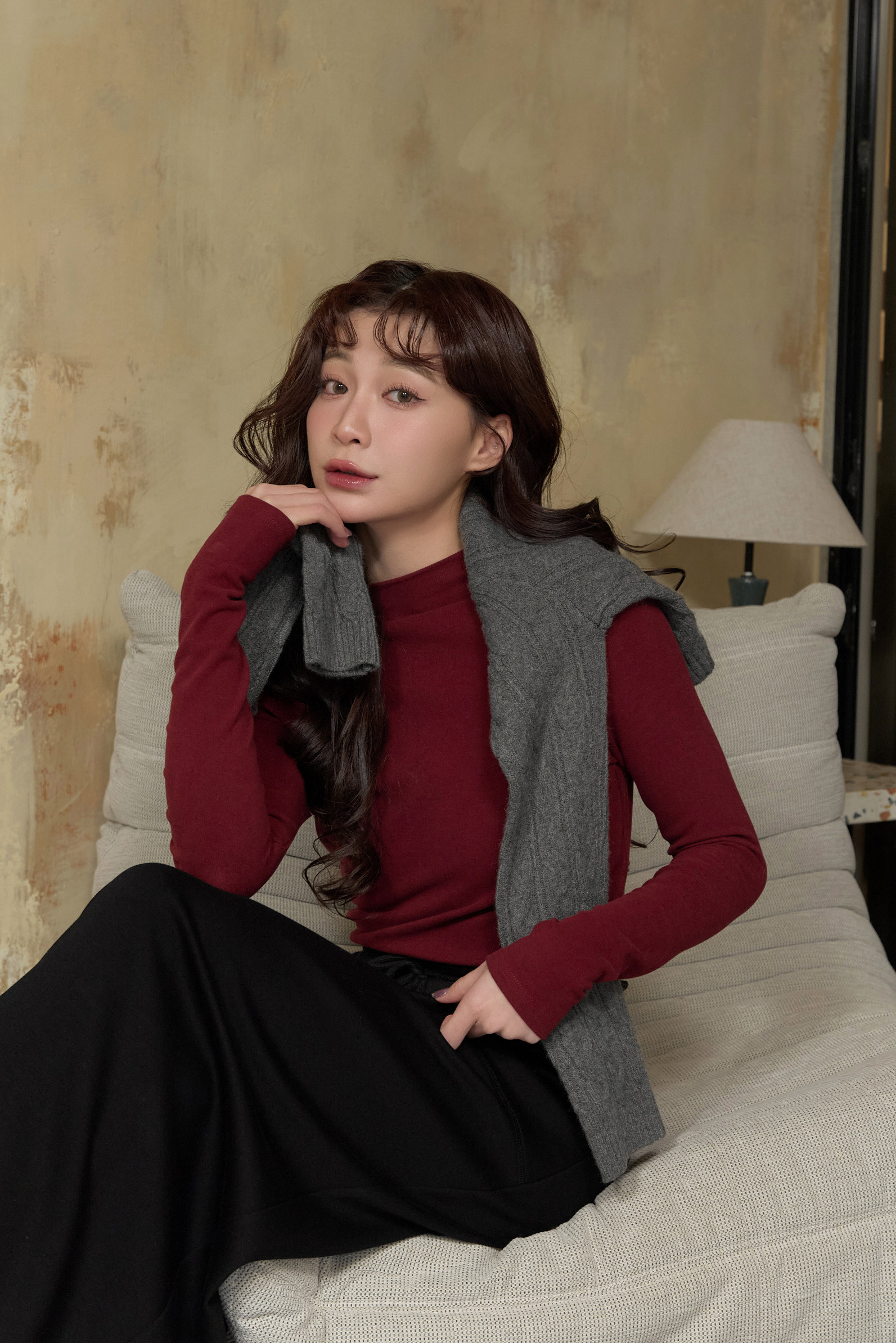 Gmade/不勒脖磨毛微高領親膚打底衣 - 純色款-酒紅