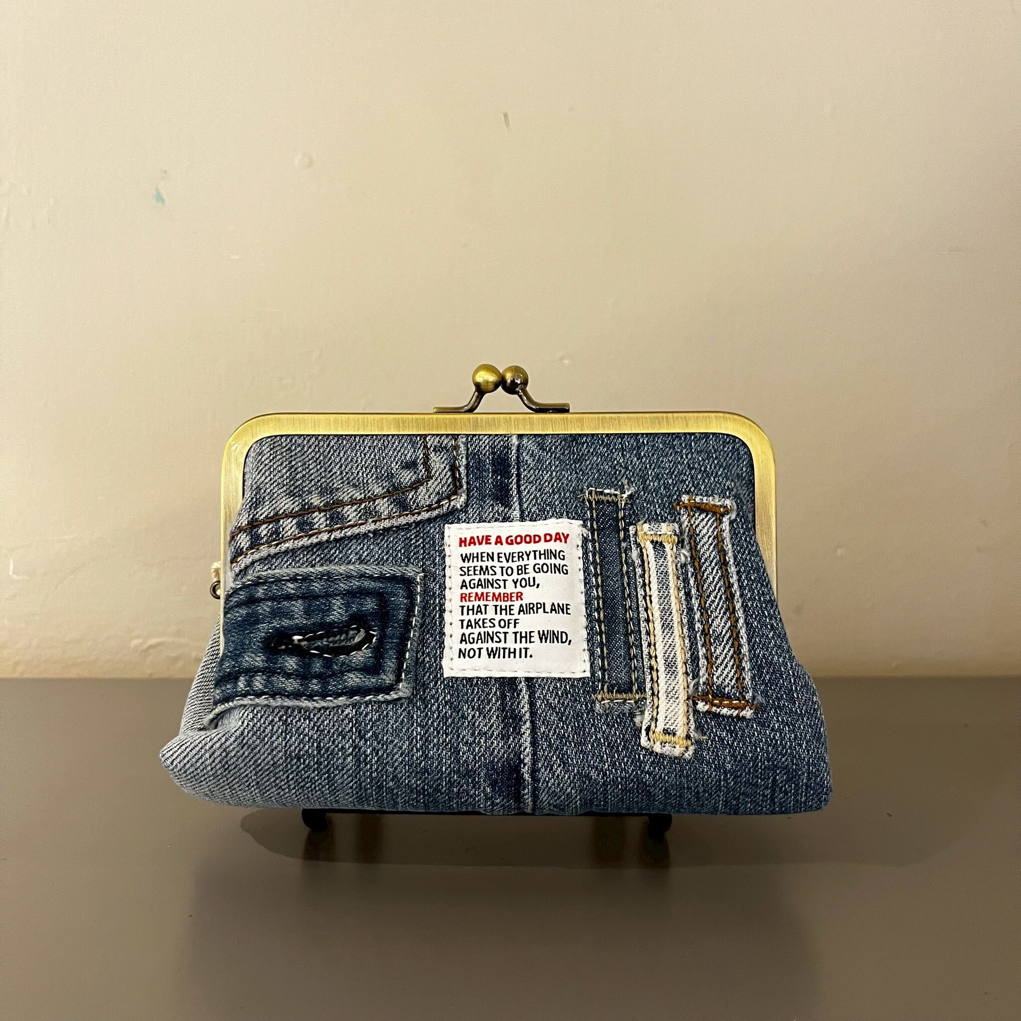 [夜空に月と星] 丹寧口金收納包 L | yozora010