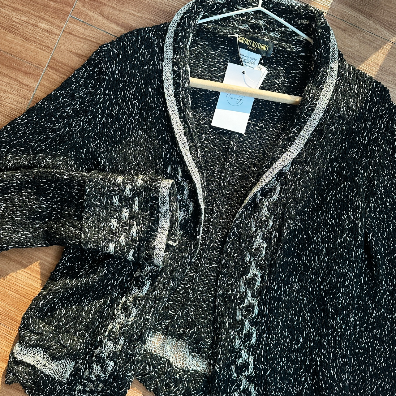 Hiroko koshino 黑色混銀線開胸古著毛衣