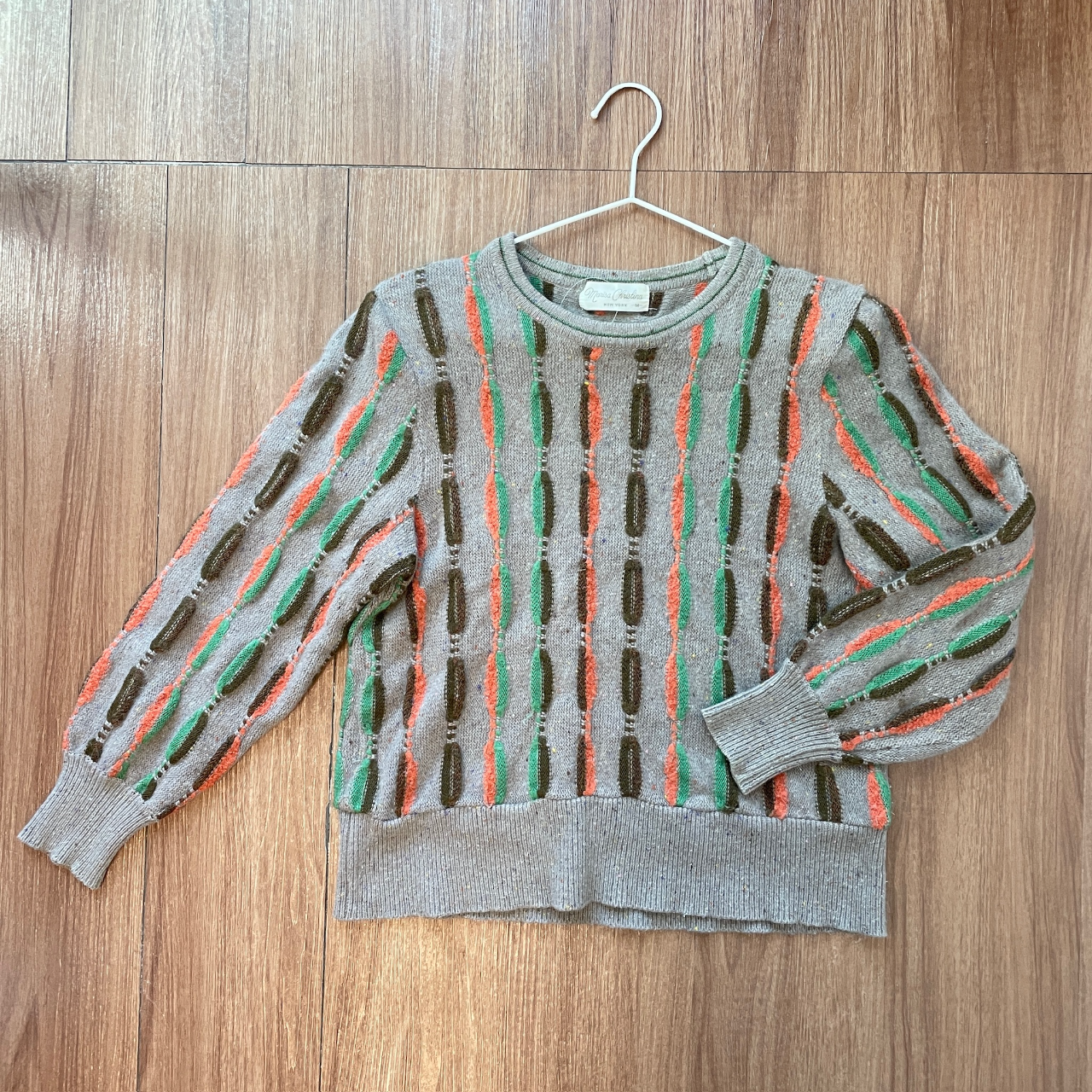 繽紛條紋慵懶古著毛衣