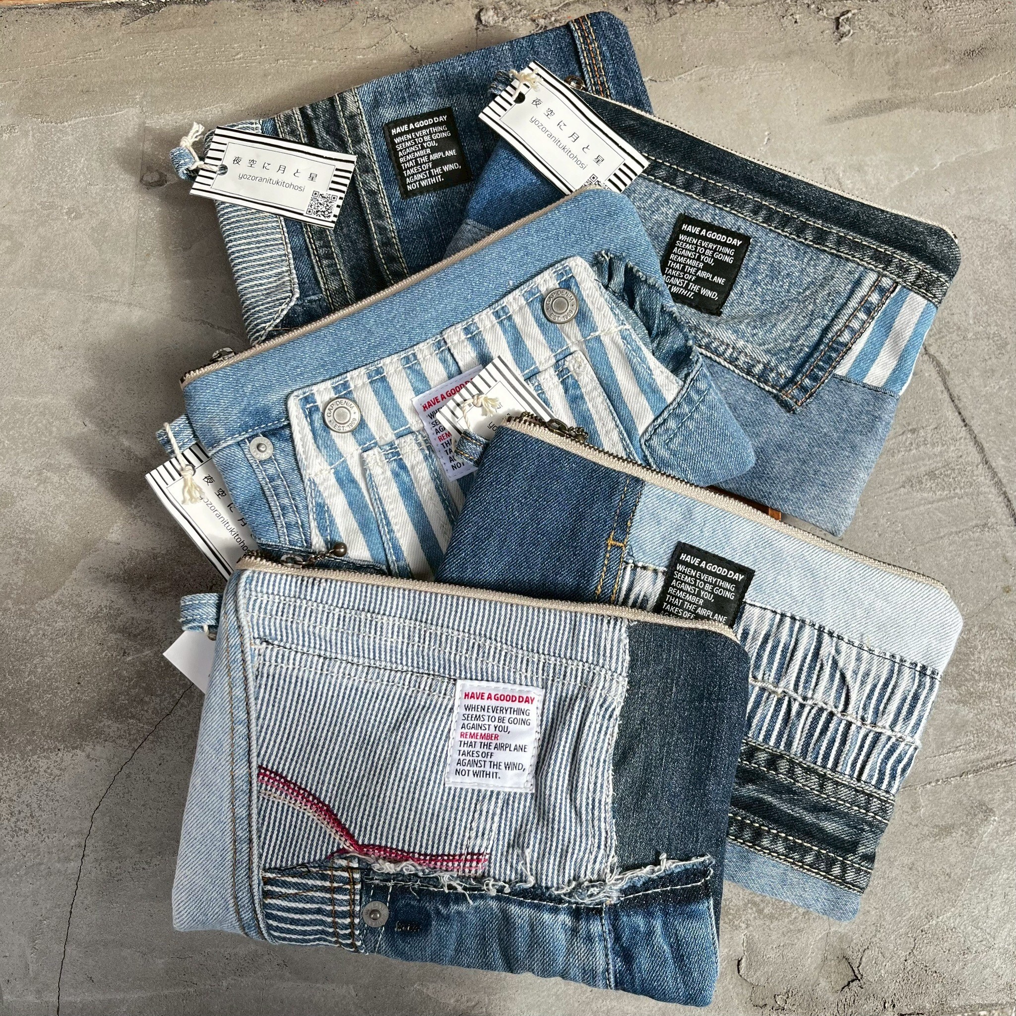 [夜空に月と星] 丹寧拉鍊收納包 | yozora012