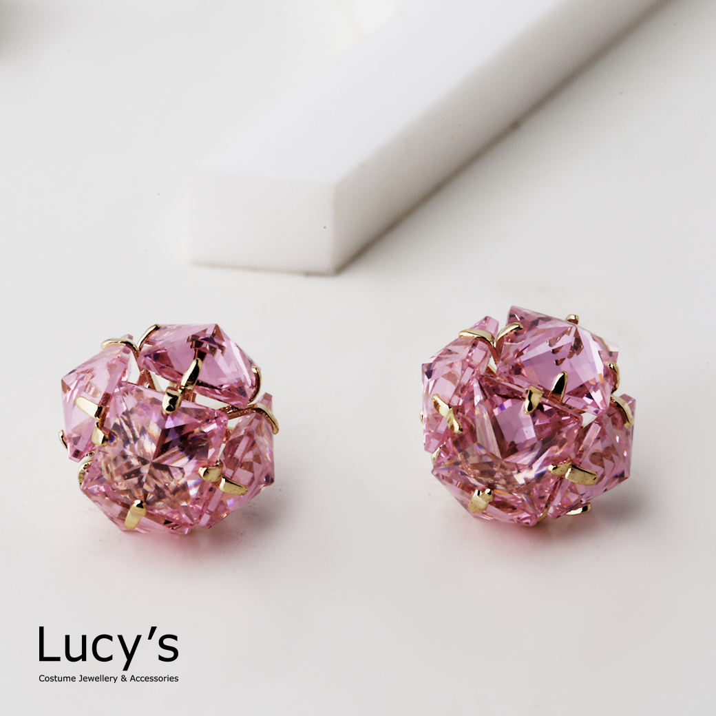 粉鑽球 耳環 (125289)