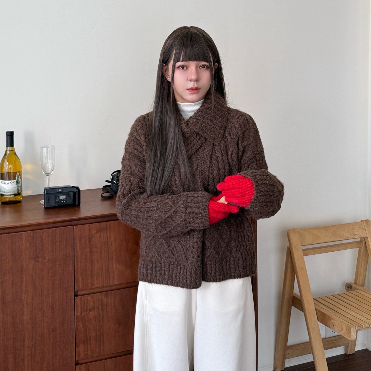 淡雅如你! 單釦翻領麻花罩衫式上衣