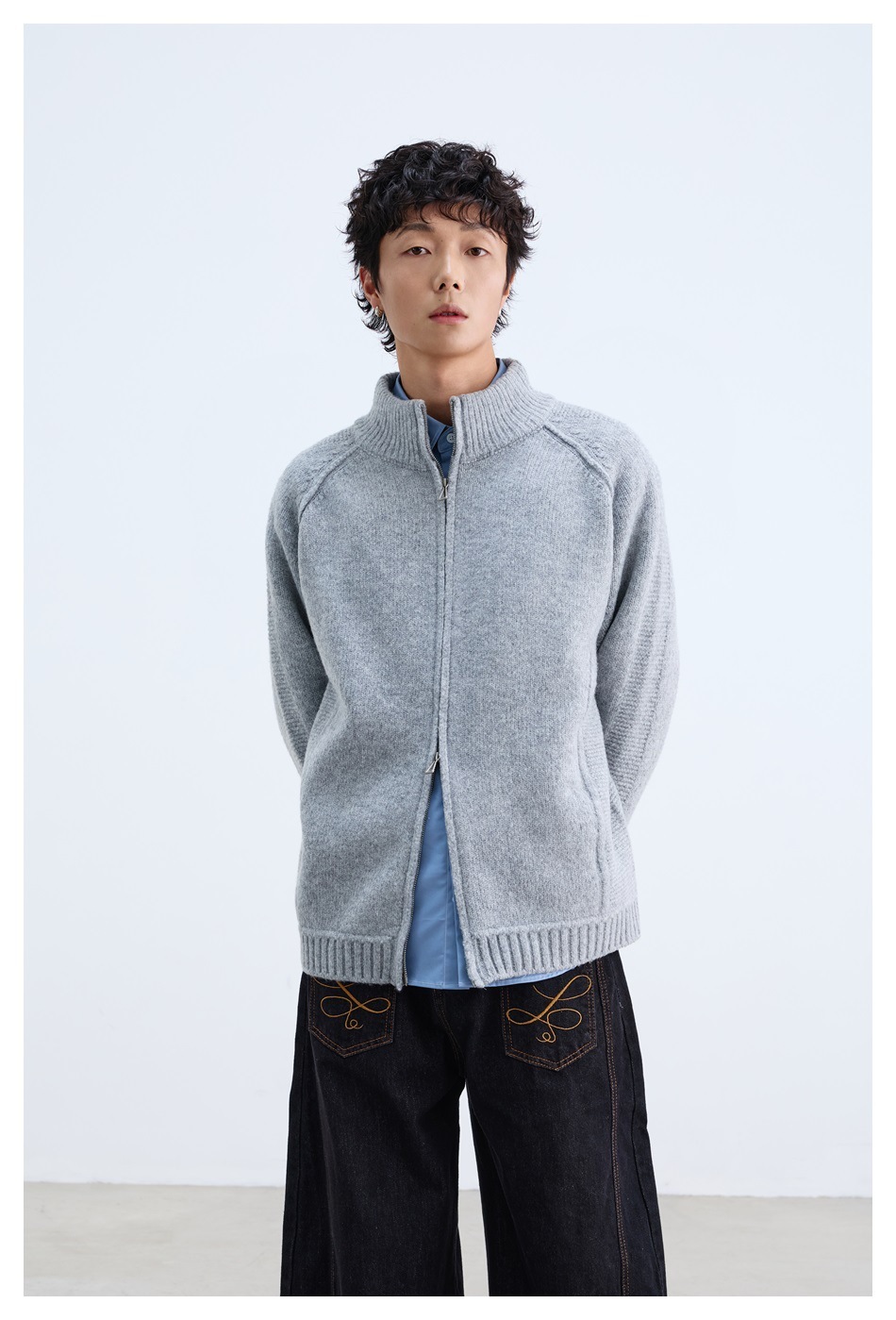 1M09 線條設計感雙拉鍊針織開衫 三色