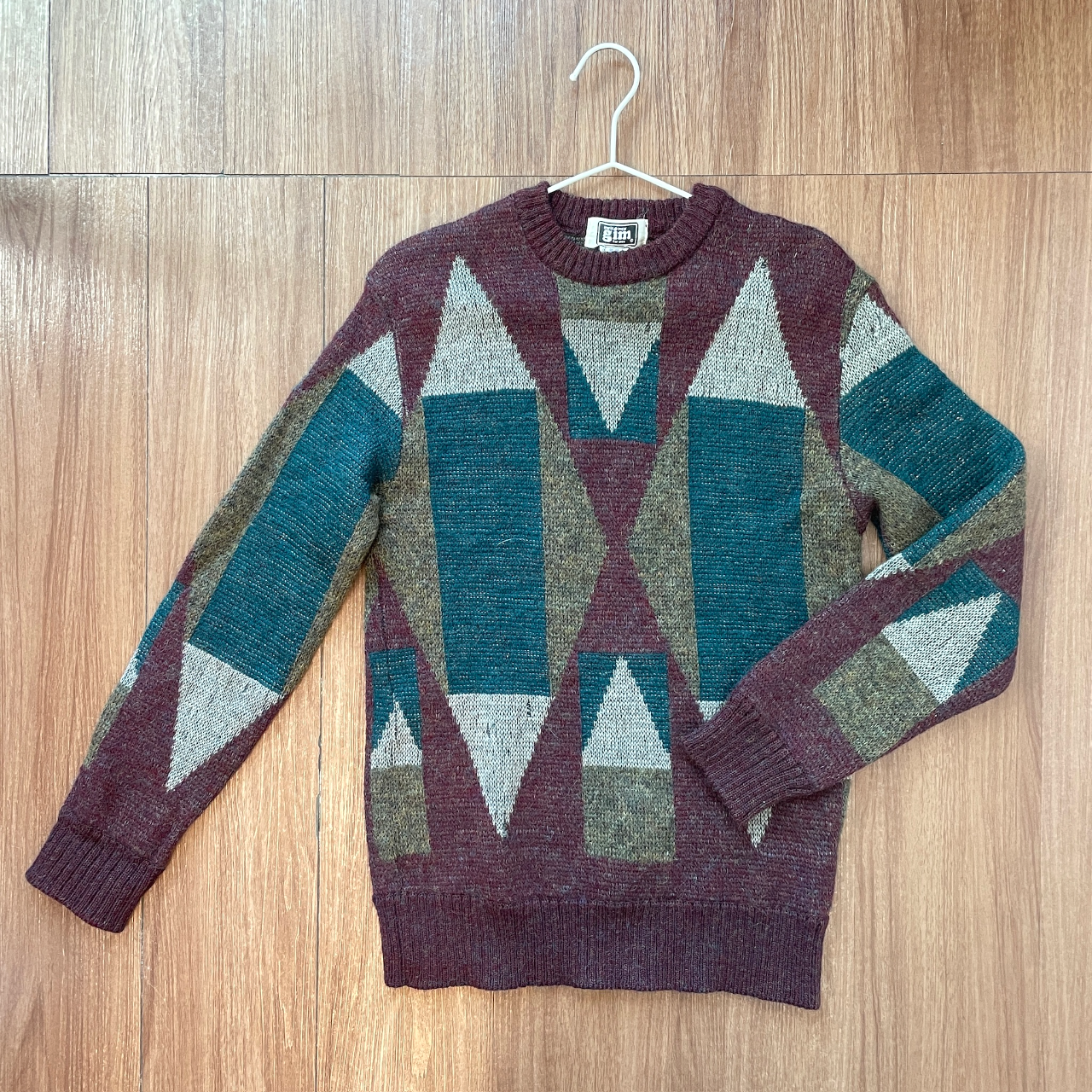 暗色幾何拼接古著毛衣