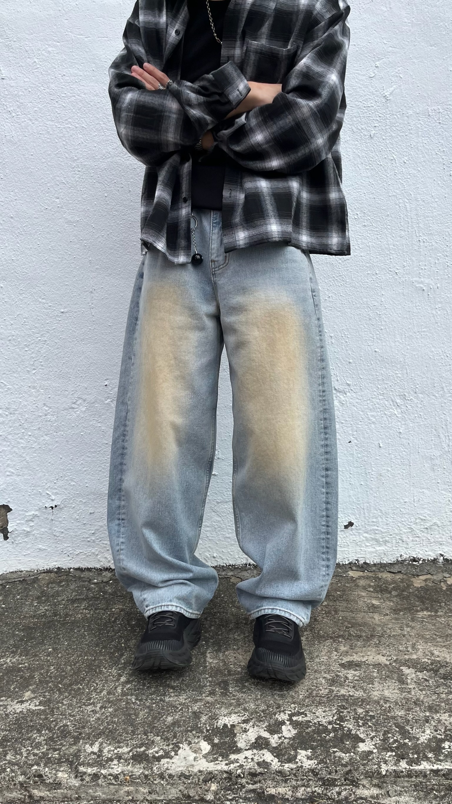 正韓 口袋牛仔氣球弧形褲