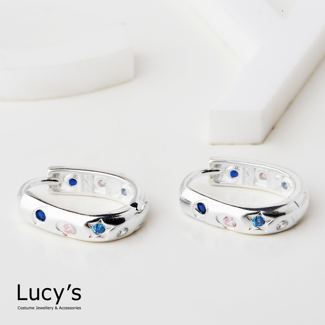 925純銀 繽紛幾何 易扣耳環 (122992)