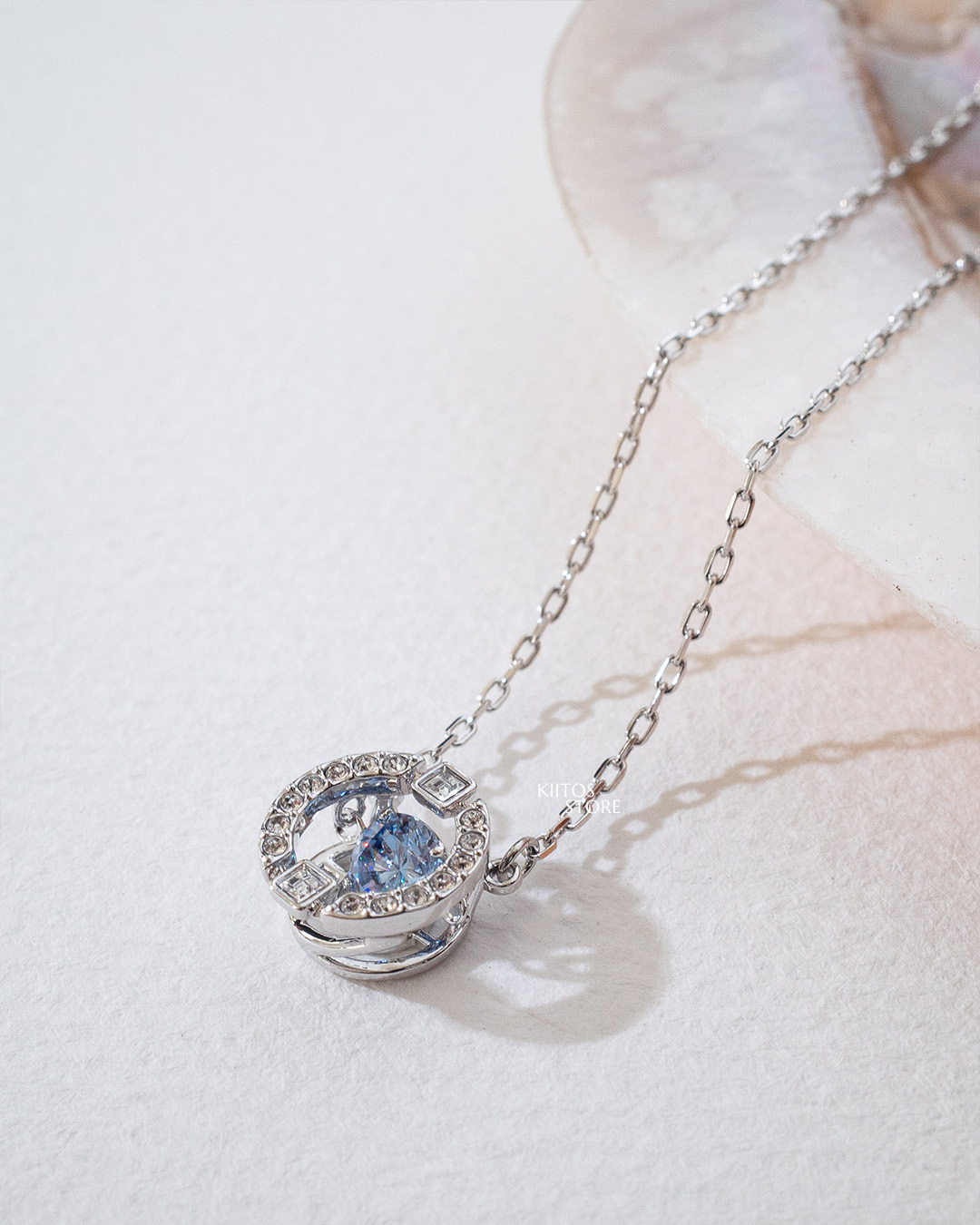 【預購】Swarovski Una Sparkling Dance 項鏈 圓形切割 藍色 鍍白金色 施華洛世奇 跳動的心
