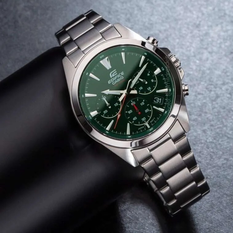 【CASIO 卡西歐】經典簡約商務 紳士 三眼 日期 計時 潮水綠 不鏽鋼男士腕錶 EFV-630D-3A