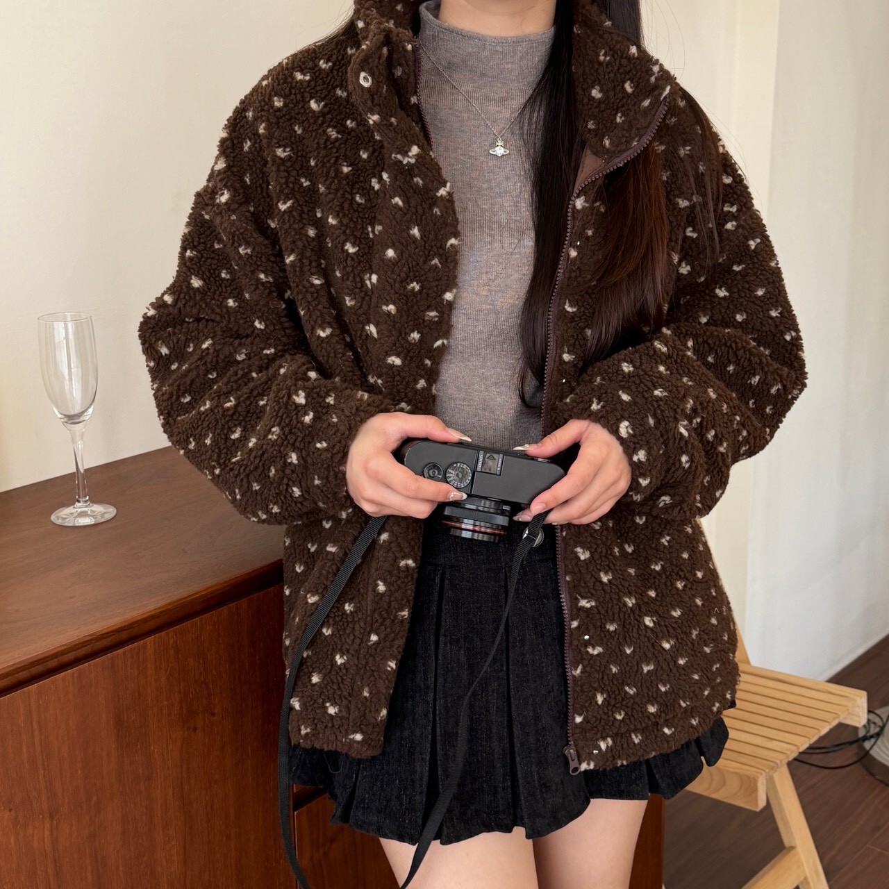 初冬派*.☆ 波點搖粒絨立領外套