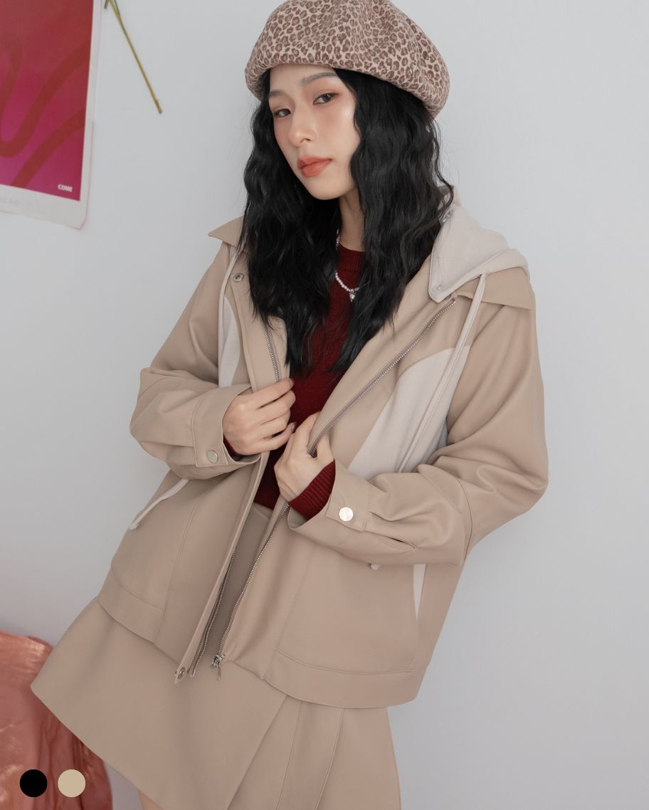 率性風格異材質拼接外套