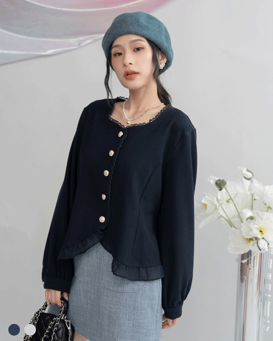 法式挺版花邊上衣