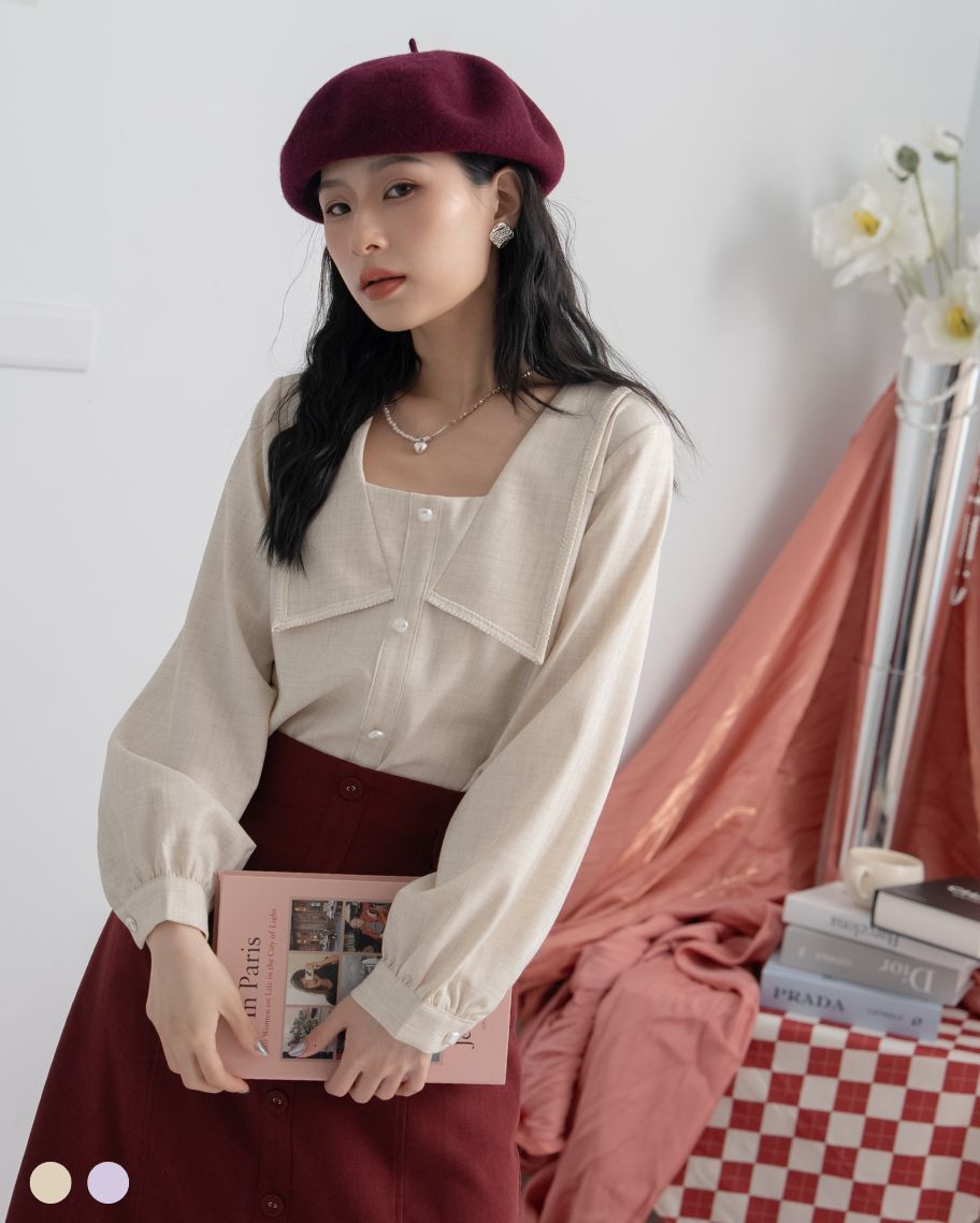 小香風花領上衣