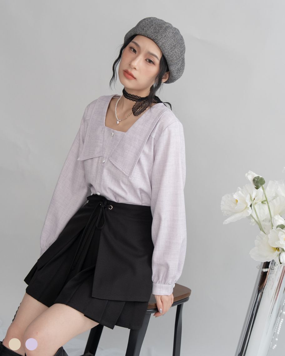 小香風花領上衣