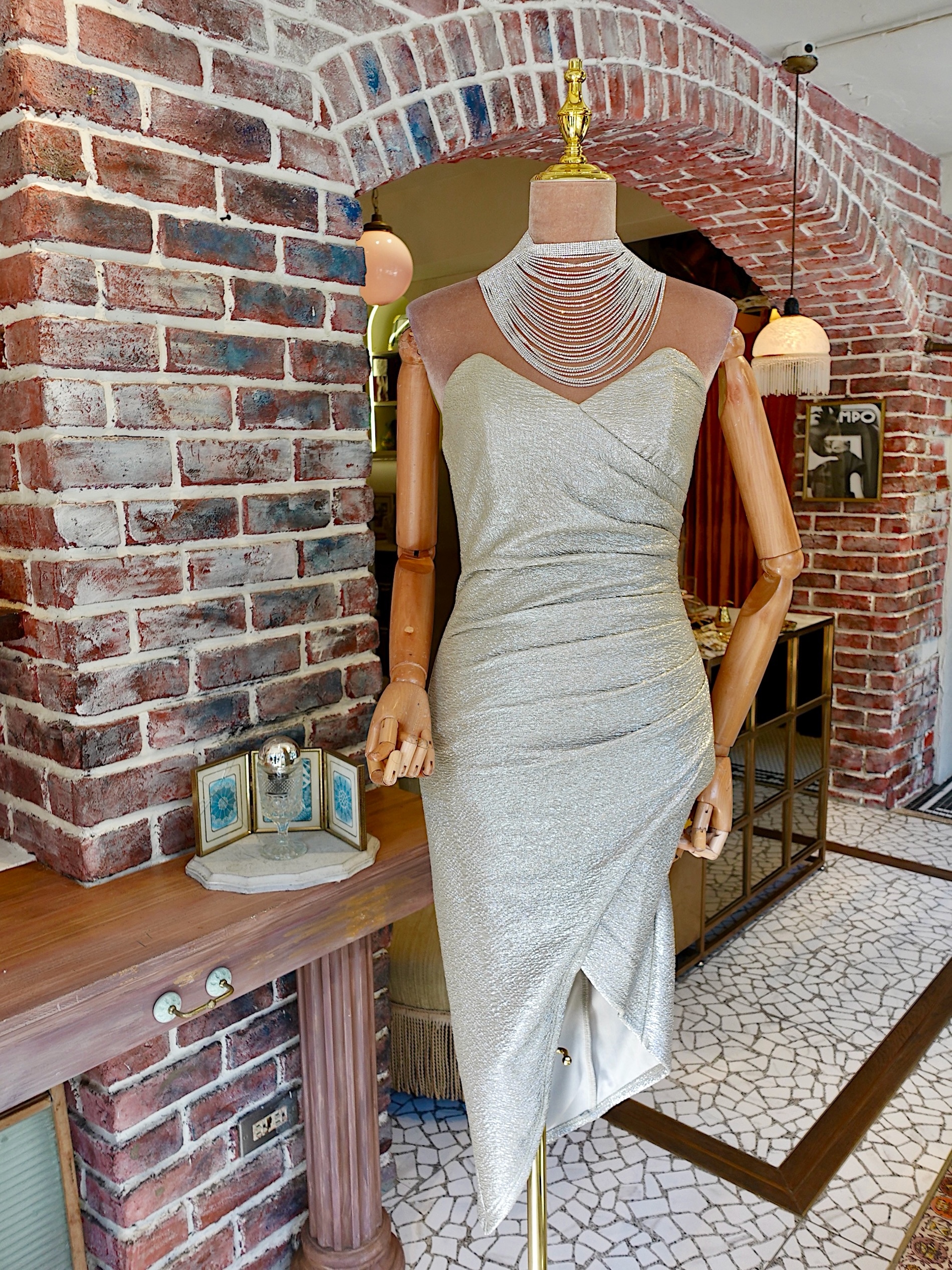 Champagne香檳色金屬絲交叉不對稱Dress