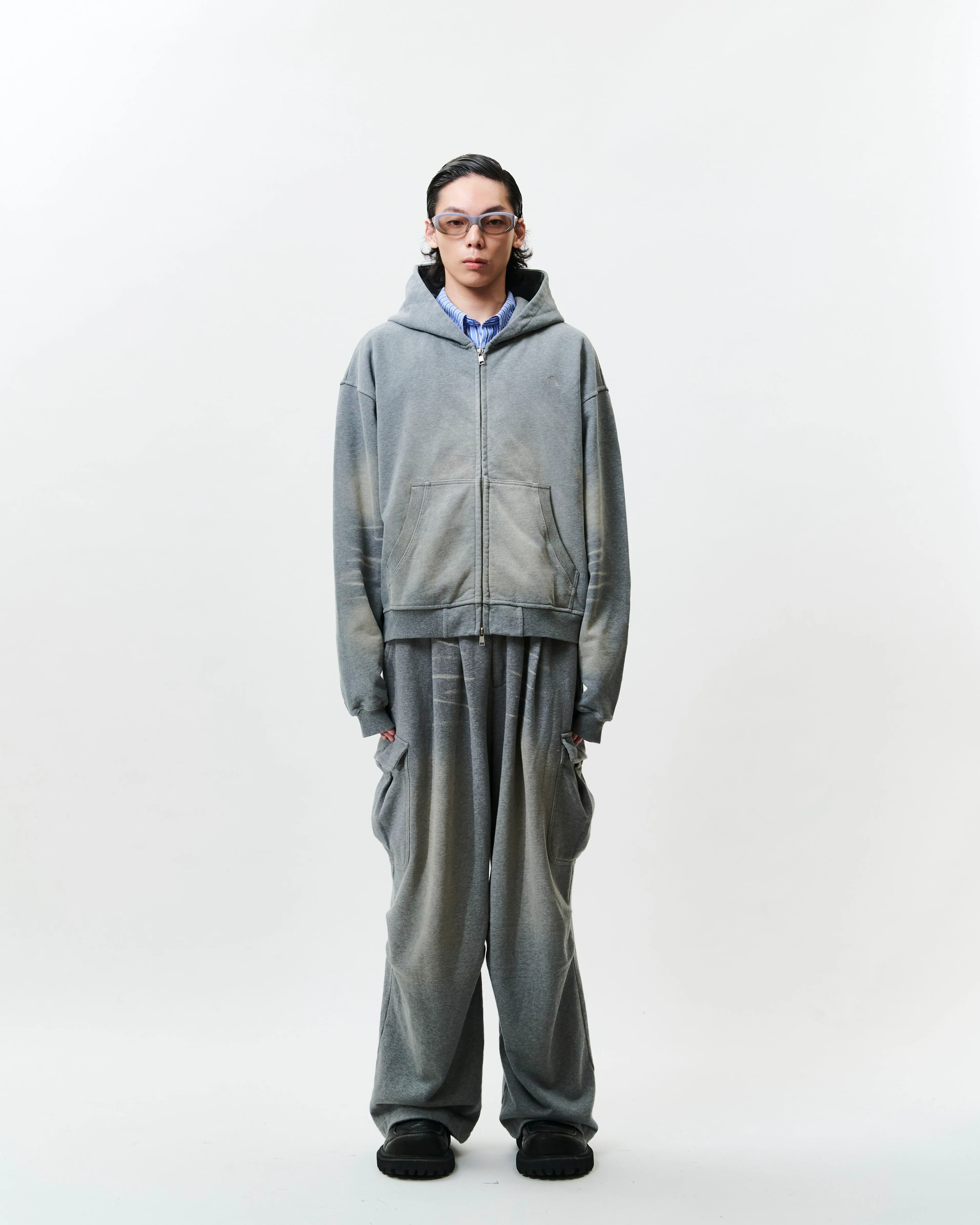 WTNC｜Washed Zip Hoodie Jacket (Grey)