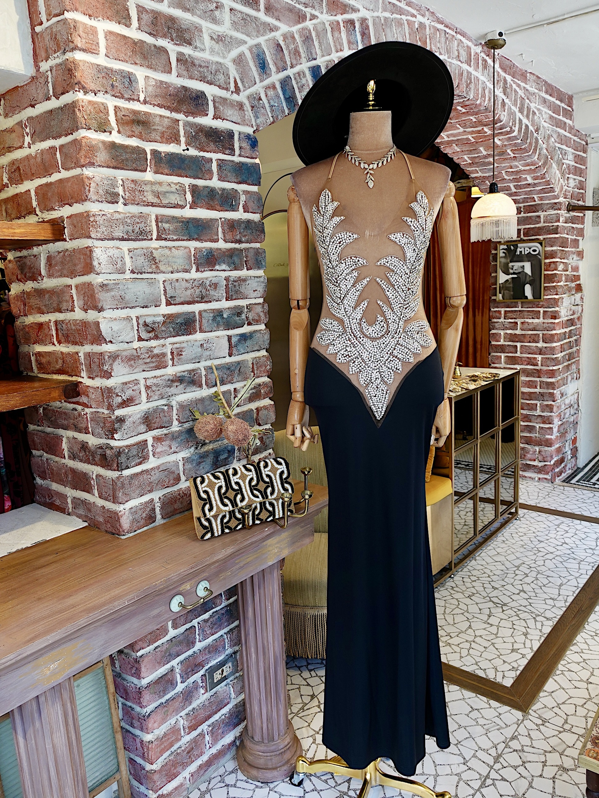 Black Silver黑銀色網狀圖紋亮絲透紗Dress