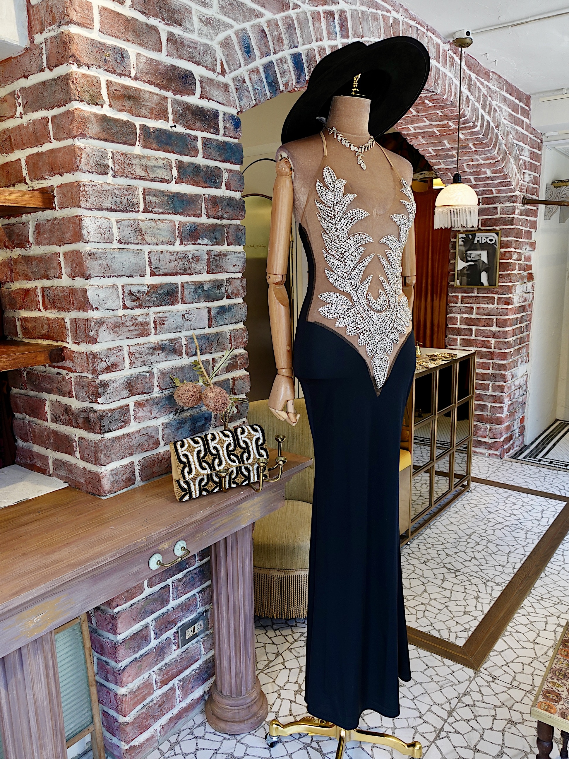 Black Silver黑銀色網狀圖紋亮絲透紗Dress