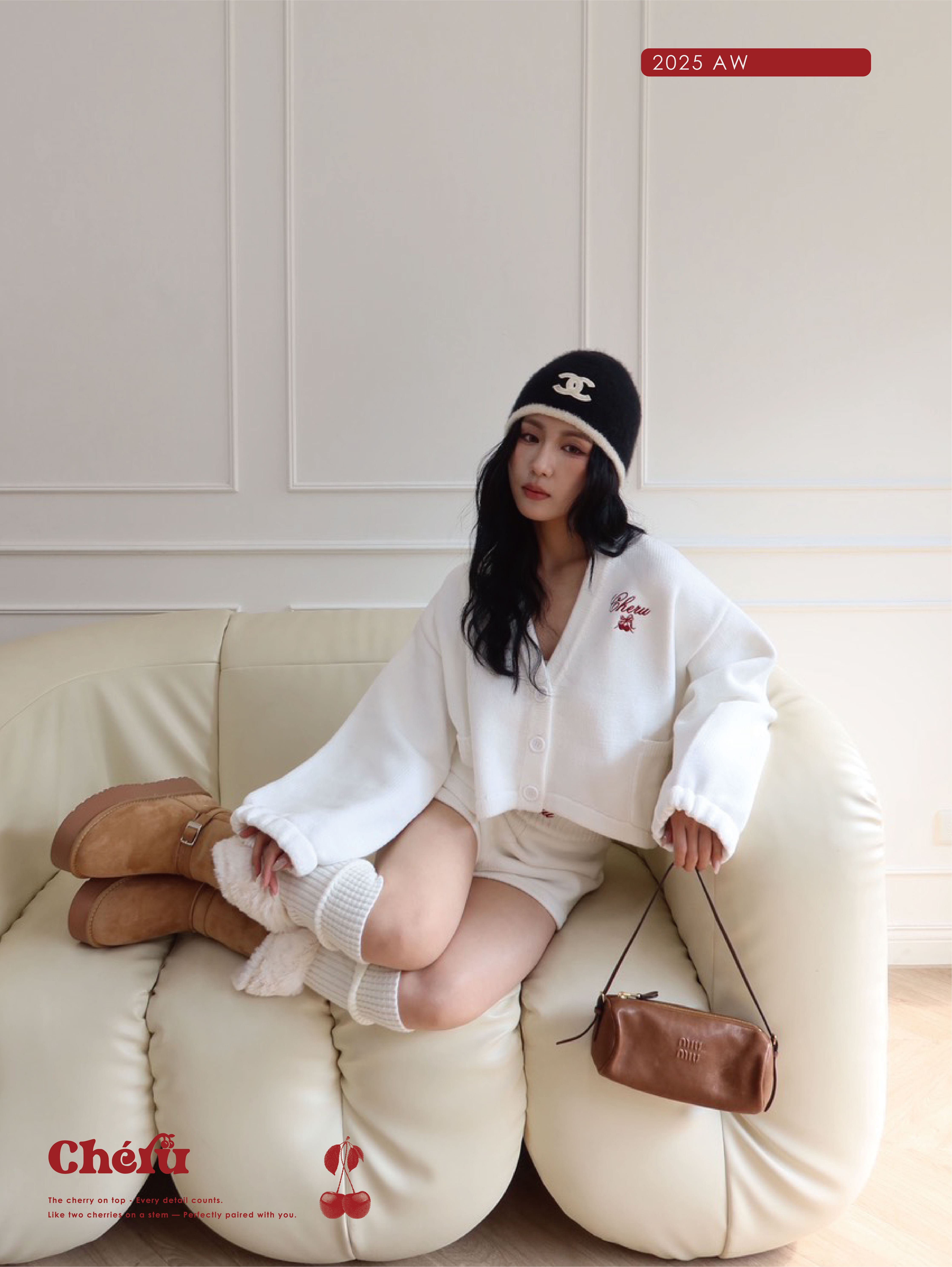 Cheru厚磅毛織開衫套裝 白