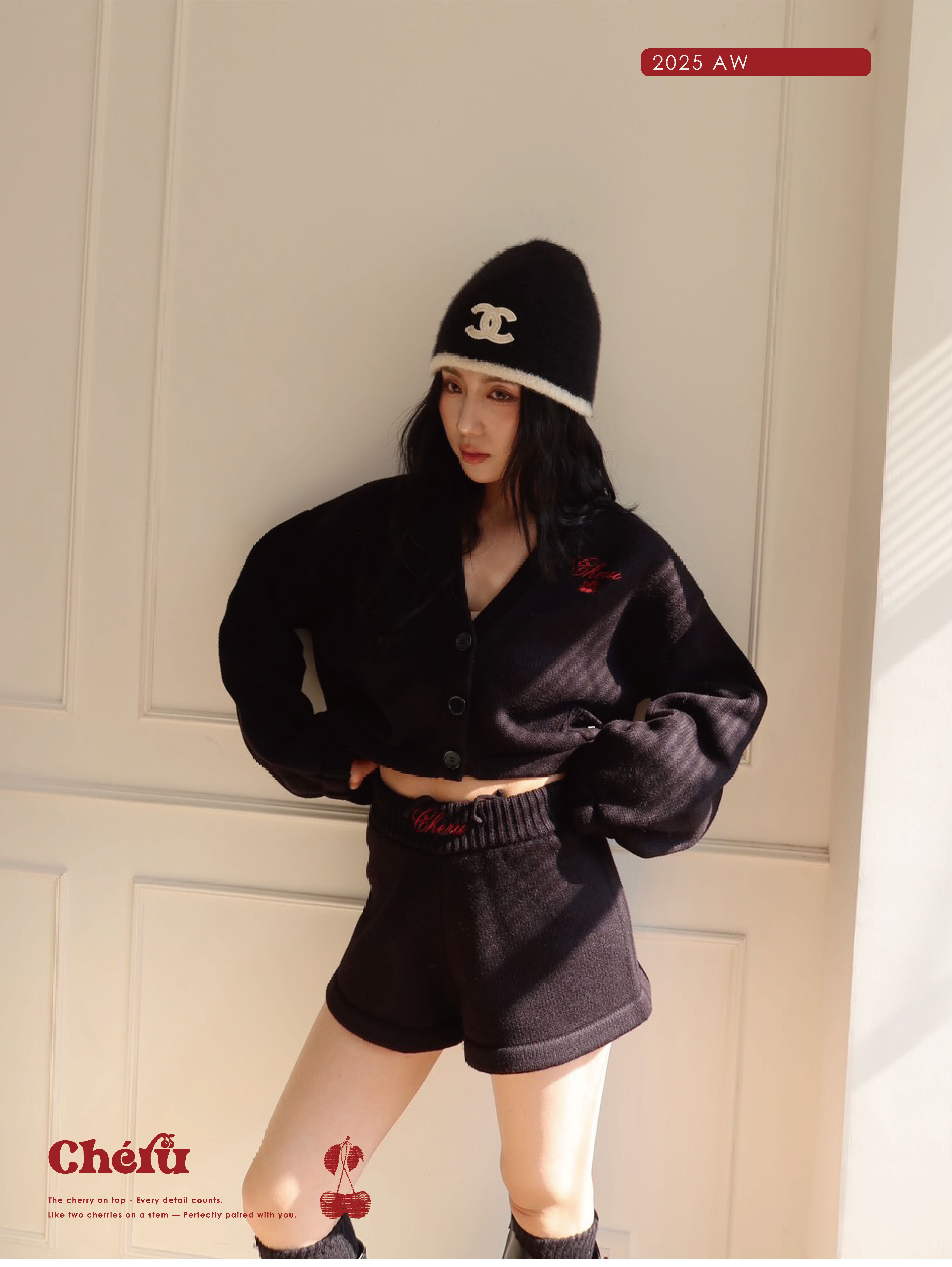 Cheru鬆軟毛織開衫套裝 黑