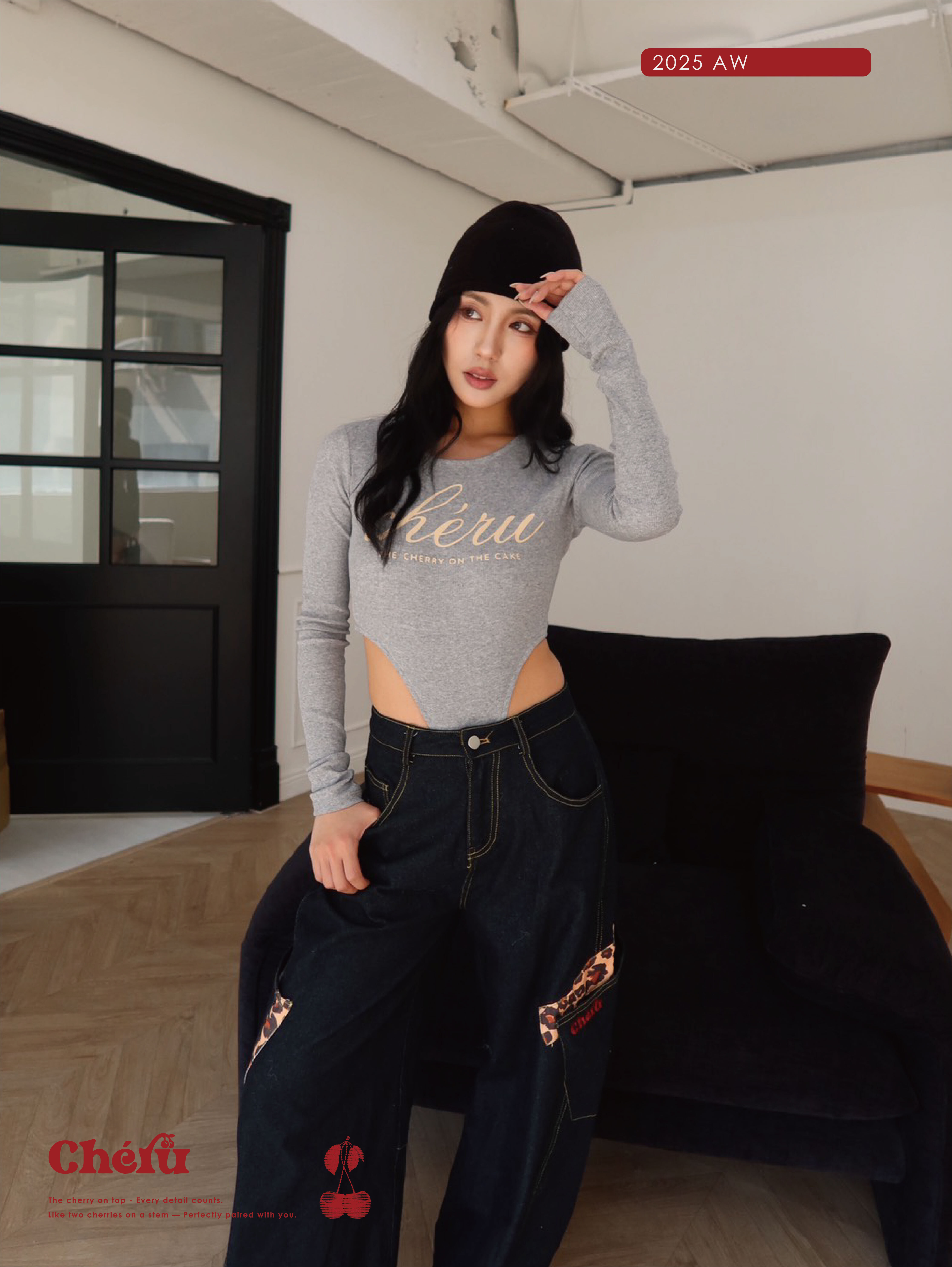 Cheru高衩連體衣 灰