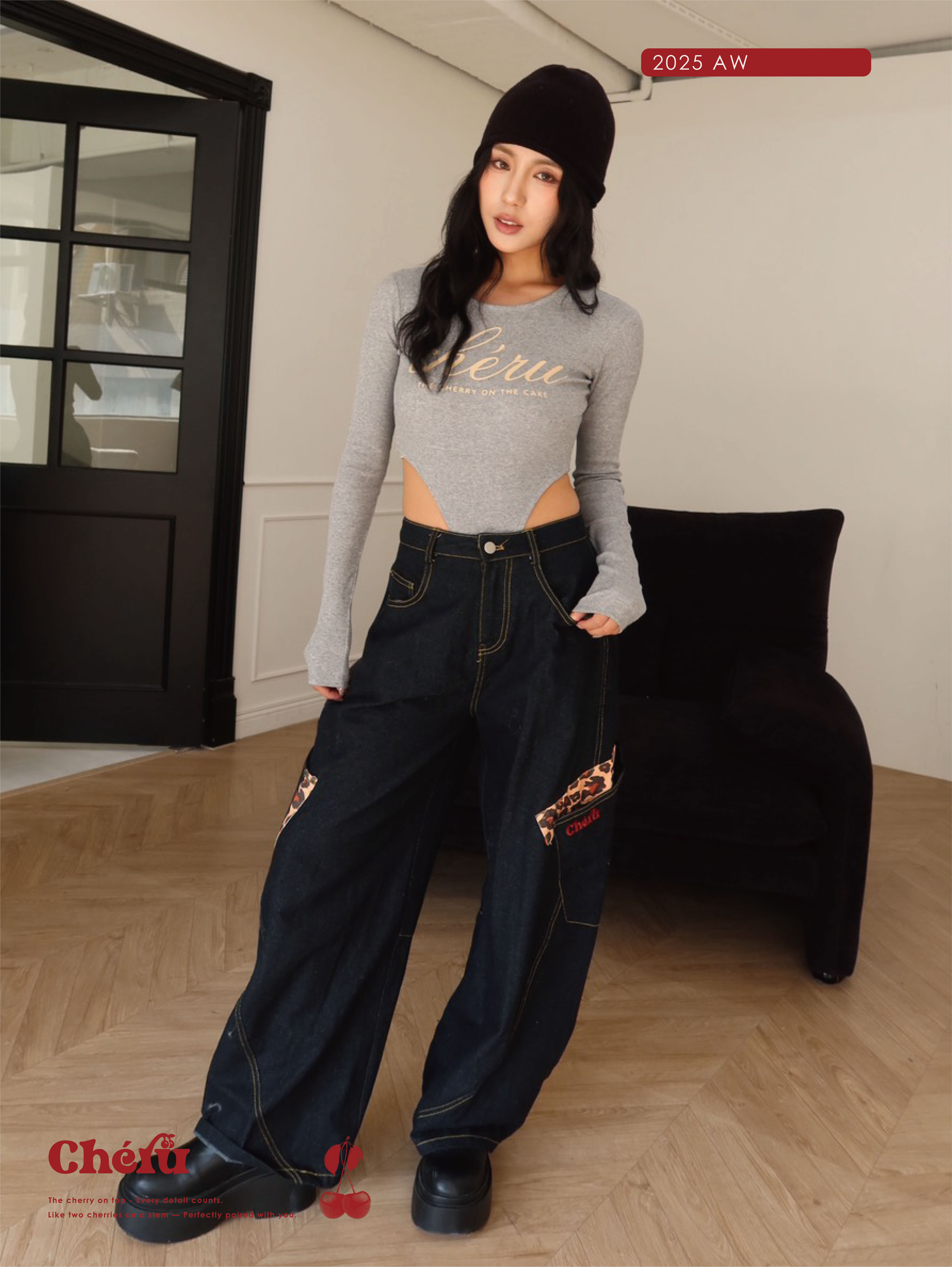 Cheru高衩連體衣 灰