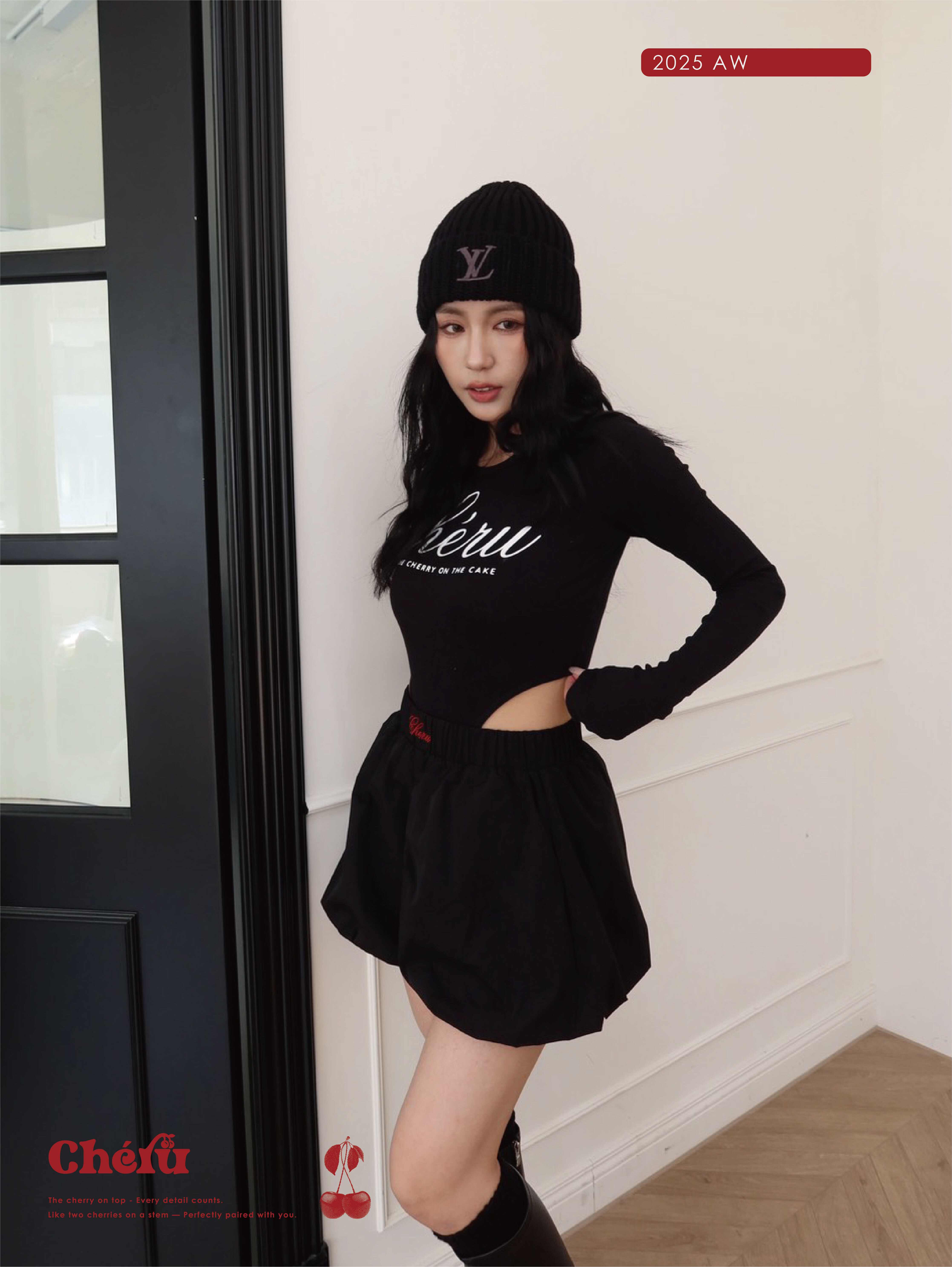 Cheru高衩連體衣 黑