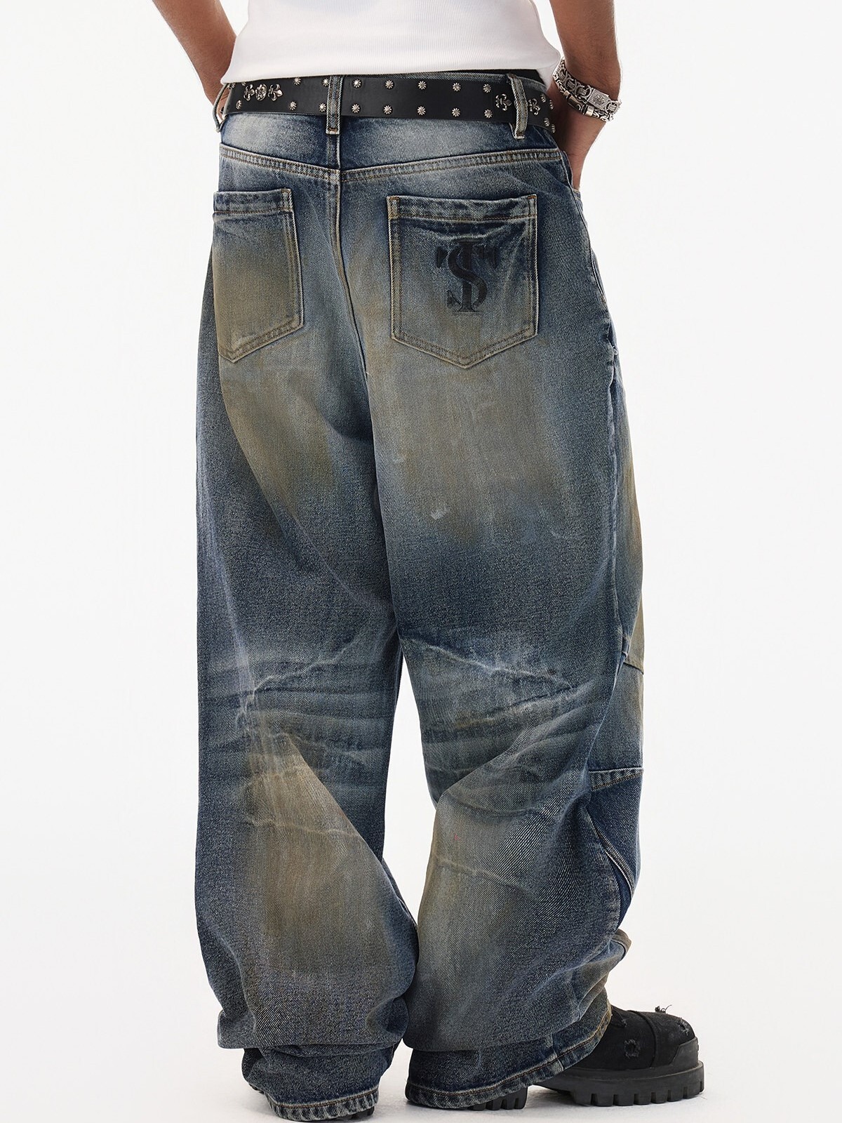 STK SmallTownKid 髒染 美式復古 水洗做舊  直筒牛仔長褲