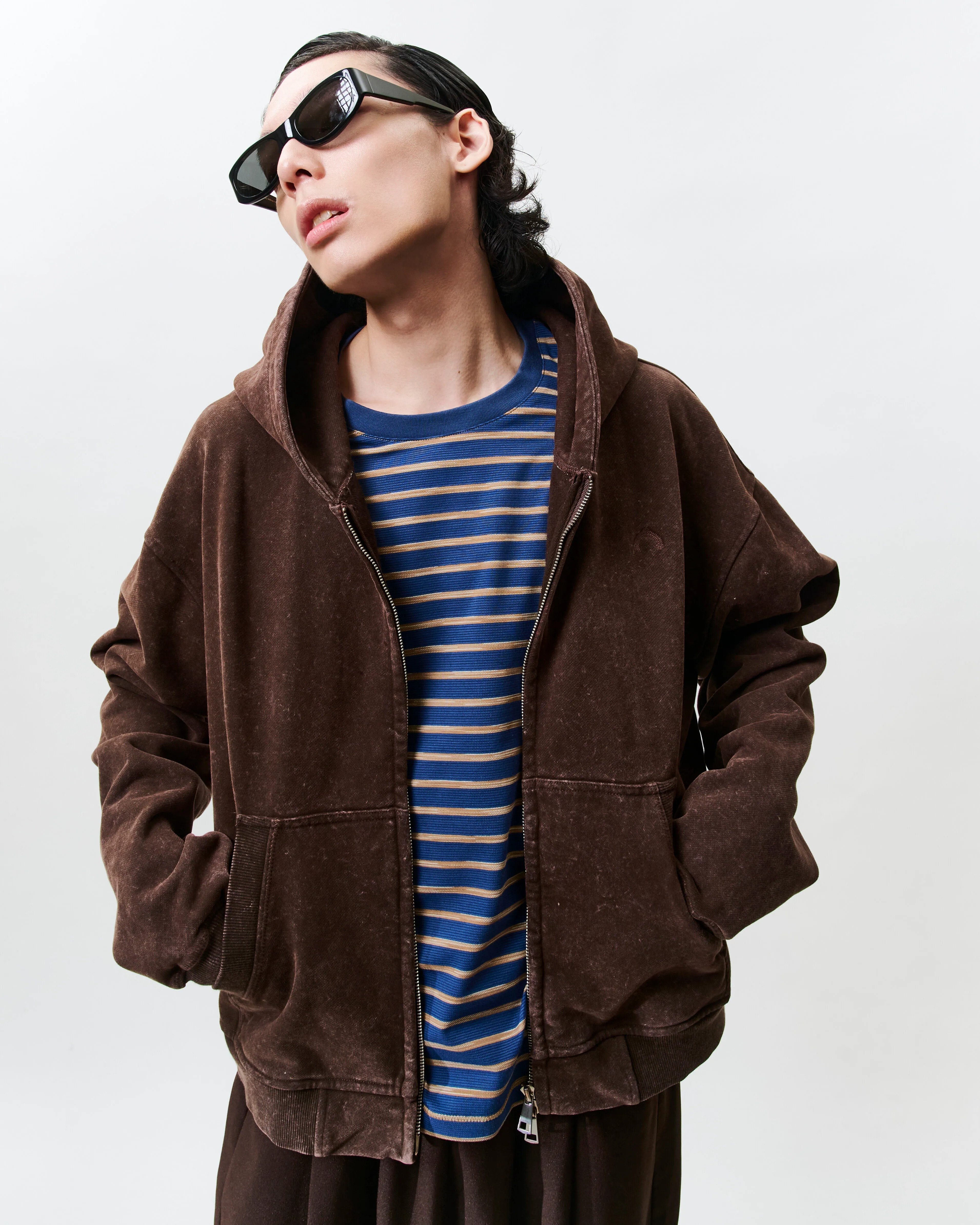 WTNC｜Washed Zip Hoodie Jacket (Brown)