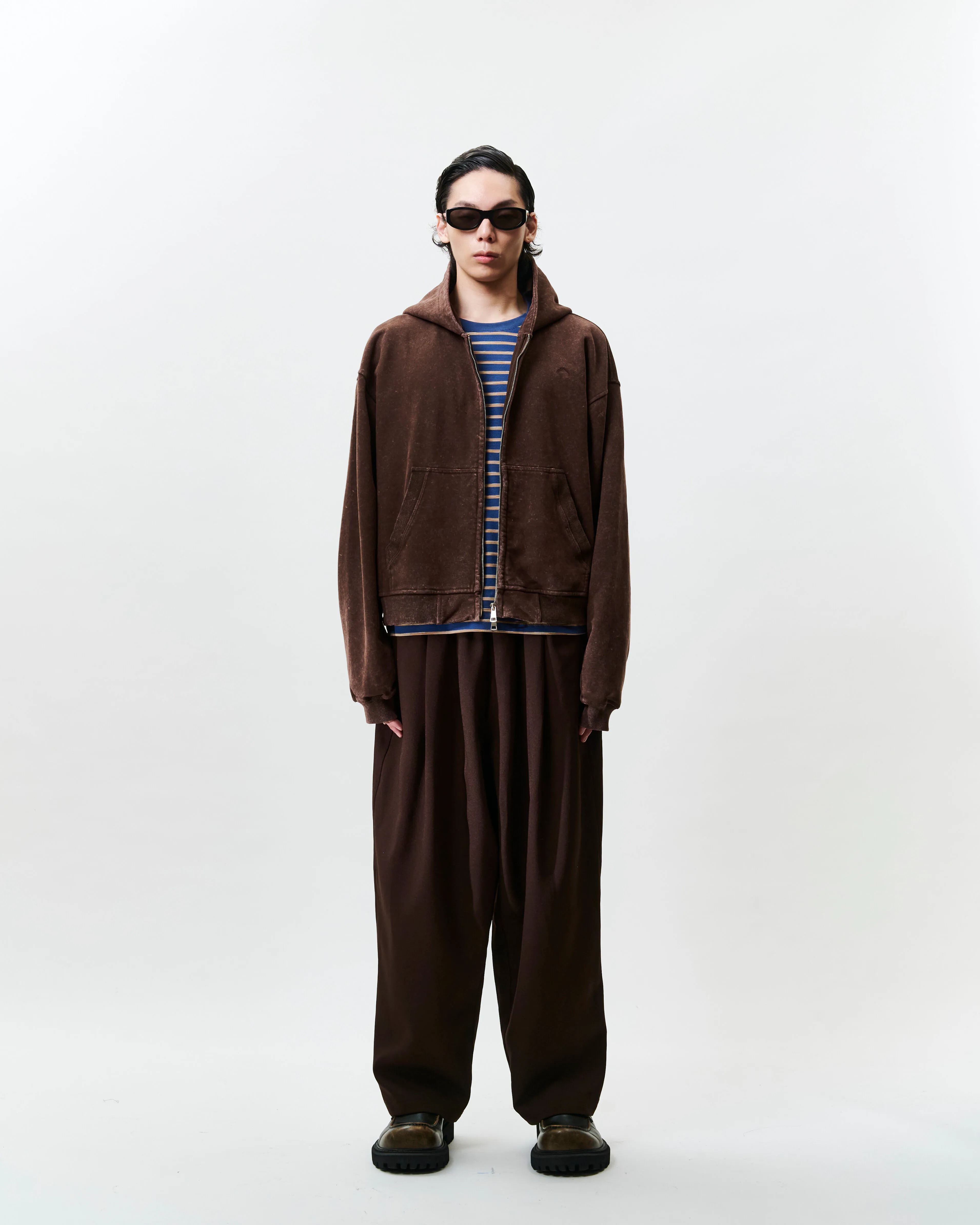 WTNC｜Washed Zip Hoodie Jacket (Brown)