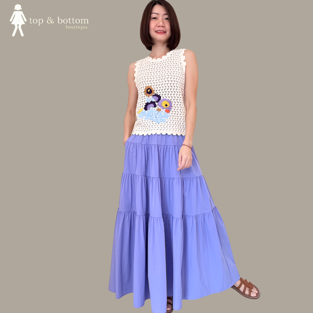 ELASTIC WAISTED LONG TIERED SKIRT