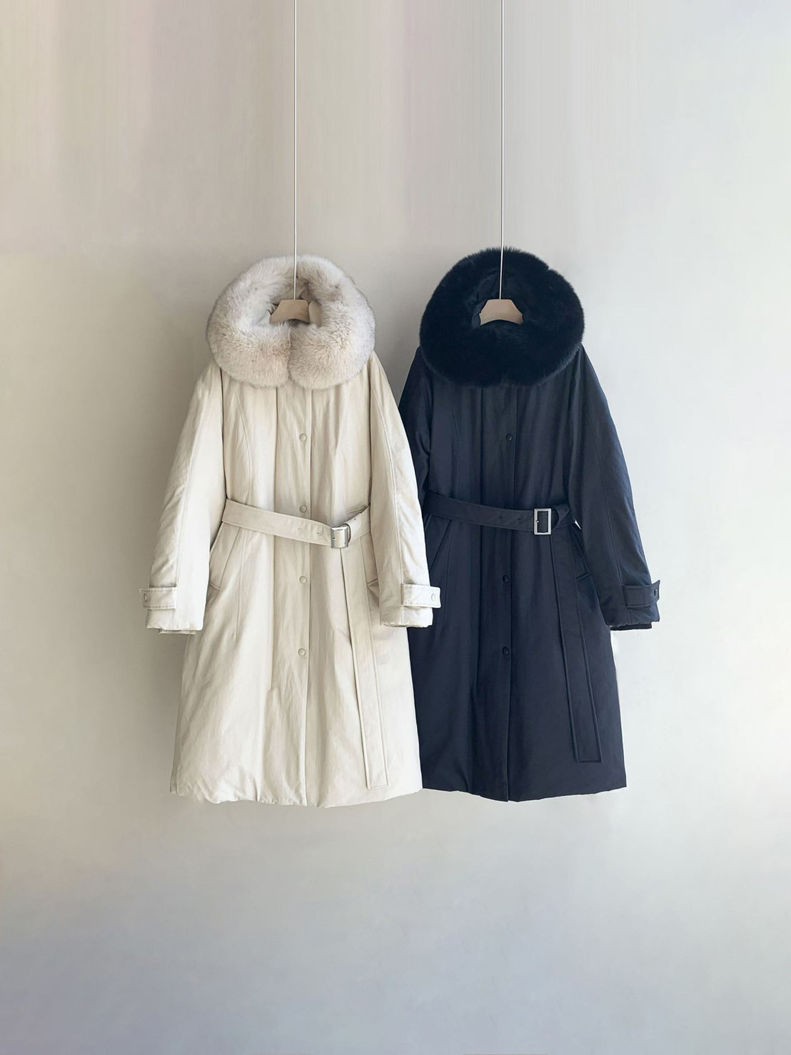 可拆式澎澎毛領造型長版翻領羽絨外套-F / 3色