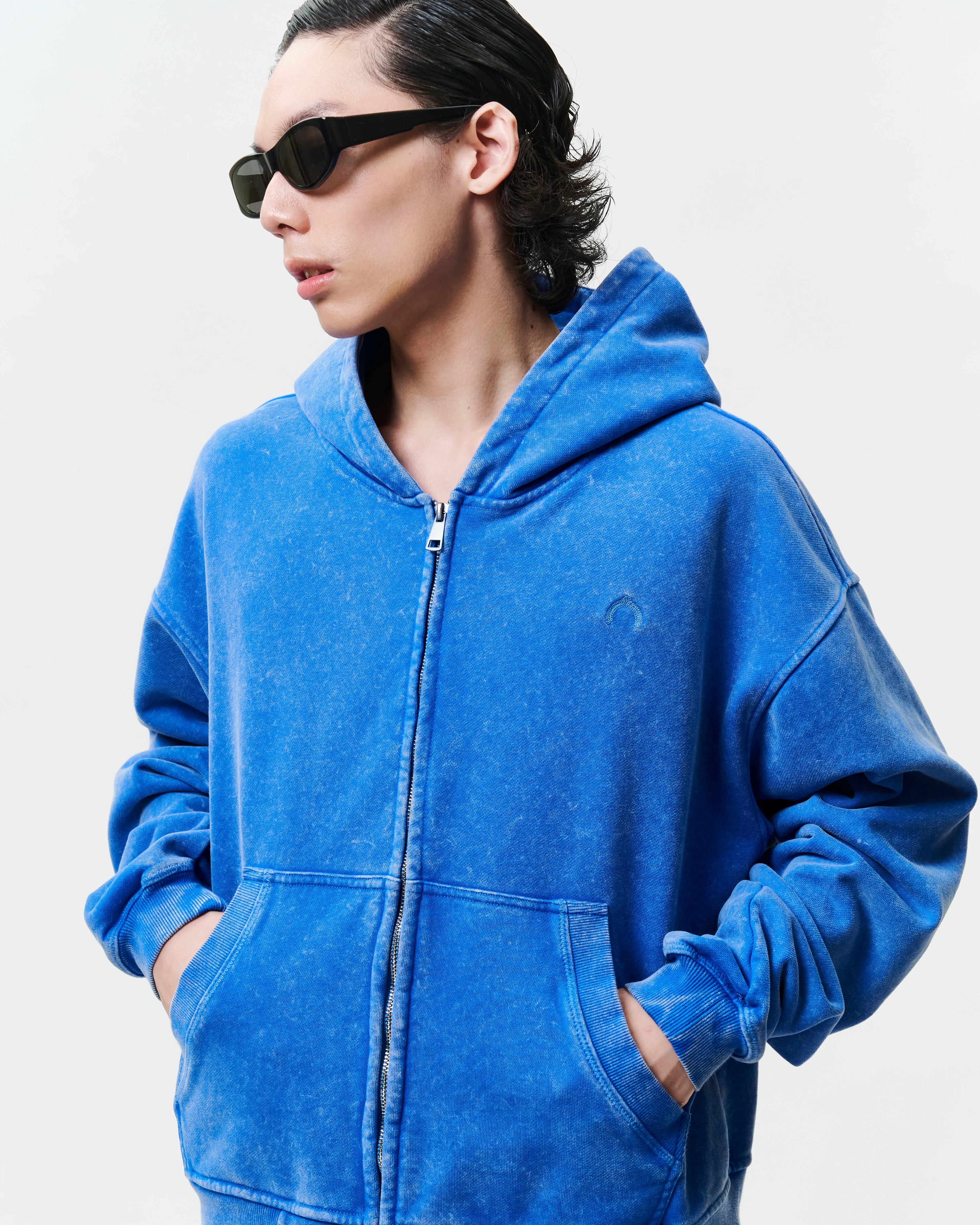 WTNC｜Washed Zip Hoodie Jacket (Blue)