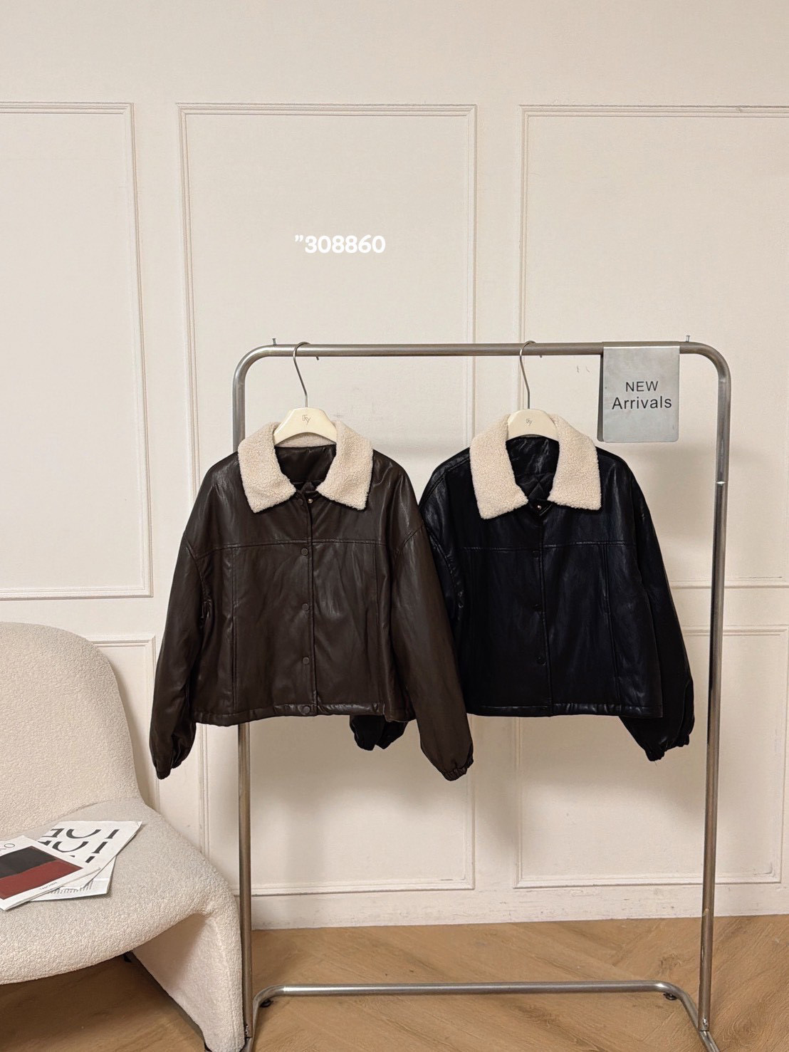 羊羔毛領皮革外套 RF3088