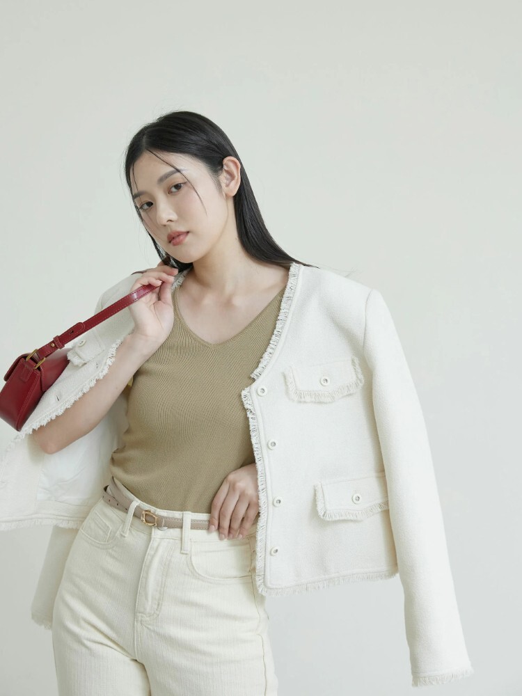 2603 粗毛呢流蘇小香風外套