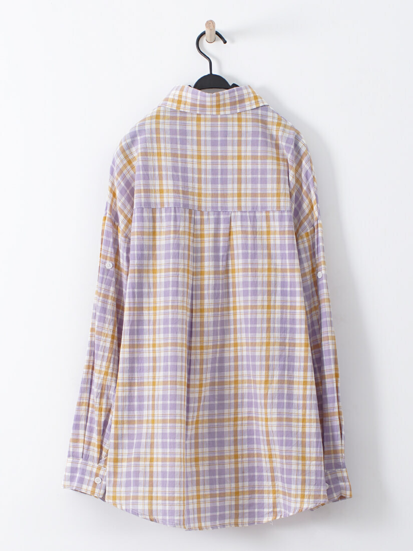 棉麻感紫紫芋泥格紋襯衫