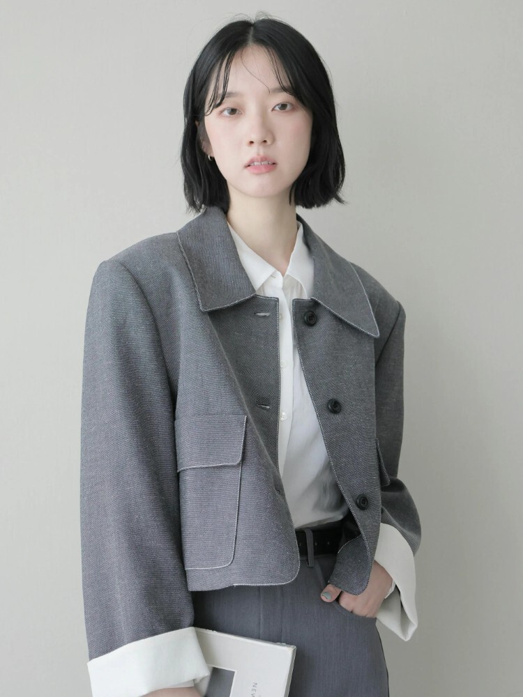 拼色翻袖西裝外套